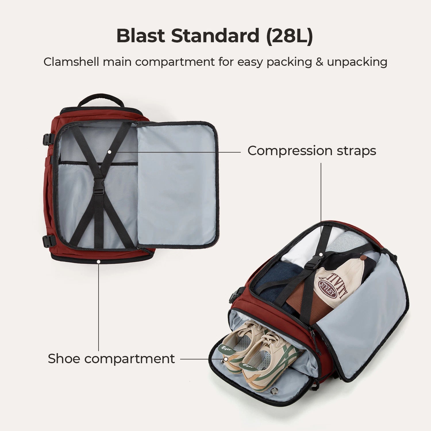Blast Travel Backpack - Lightweight Waterproof Carry-On Backpack for Men & Women - Perfect for Airplane, Hiking, Camping & Daily Commute