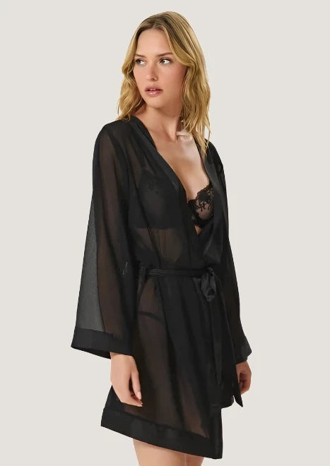 Elegant Black Chiffon Kimono Robe - Lightweight & Flowy Women's Loungewear for Spa, Beach Cover-Up, or Home Relaxation