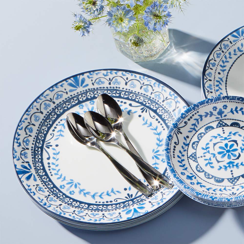Corelle Vitrelle 18-Piece Dinnerware Set for 6 - Chip Resistant Triple Layer Glass Plates & Bowls - Lightweight Round Dinner Plates Set - Portofino Pattern - Perfect for Everyday Dining, Family Gatherings & Restaurant Use