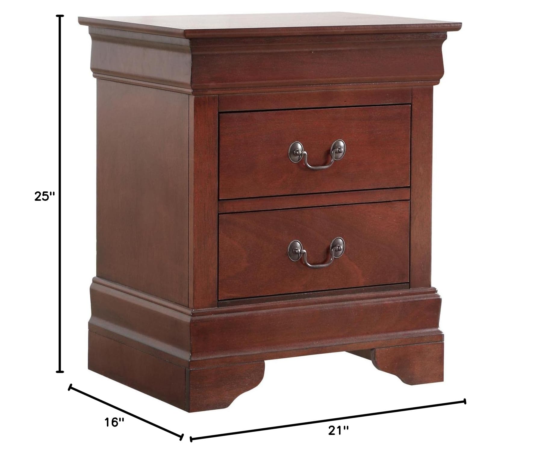 Glory Furniture Lewis 2-Drawer Wood Nightstand, Cherry Finish - Solid Wood Bedside Table for Bedroom, Living Room & Guest Room Storage