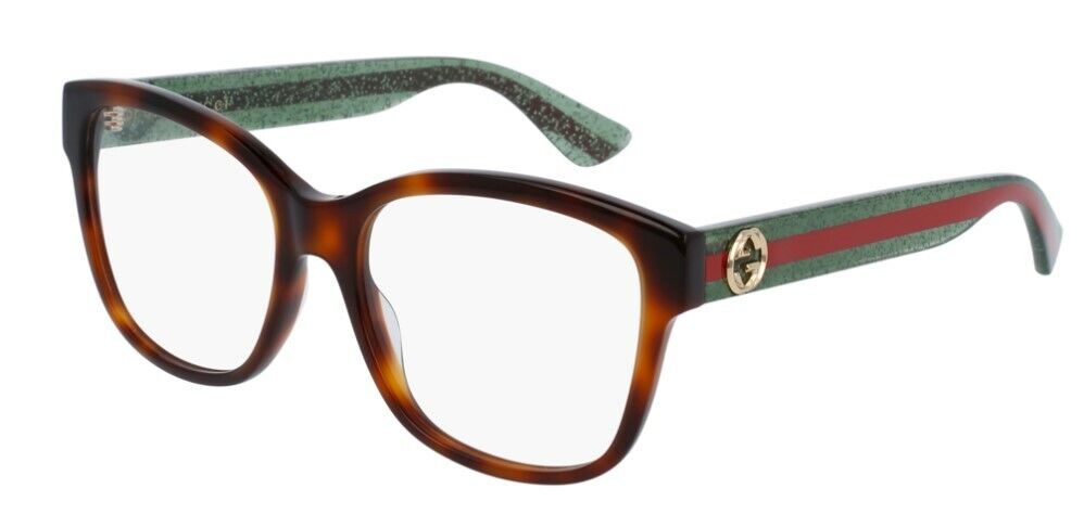 Gucci GG 0038ON 002 Havana Green/Red Soft Square Women Eyeglasses