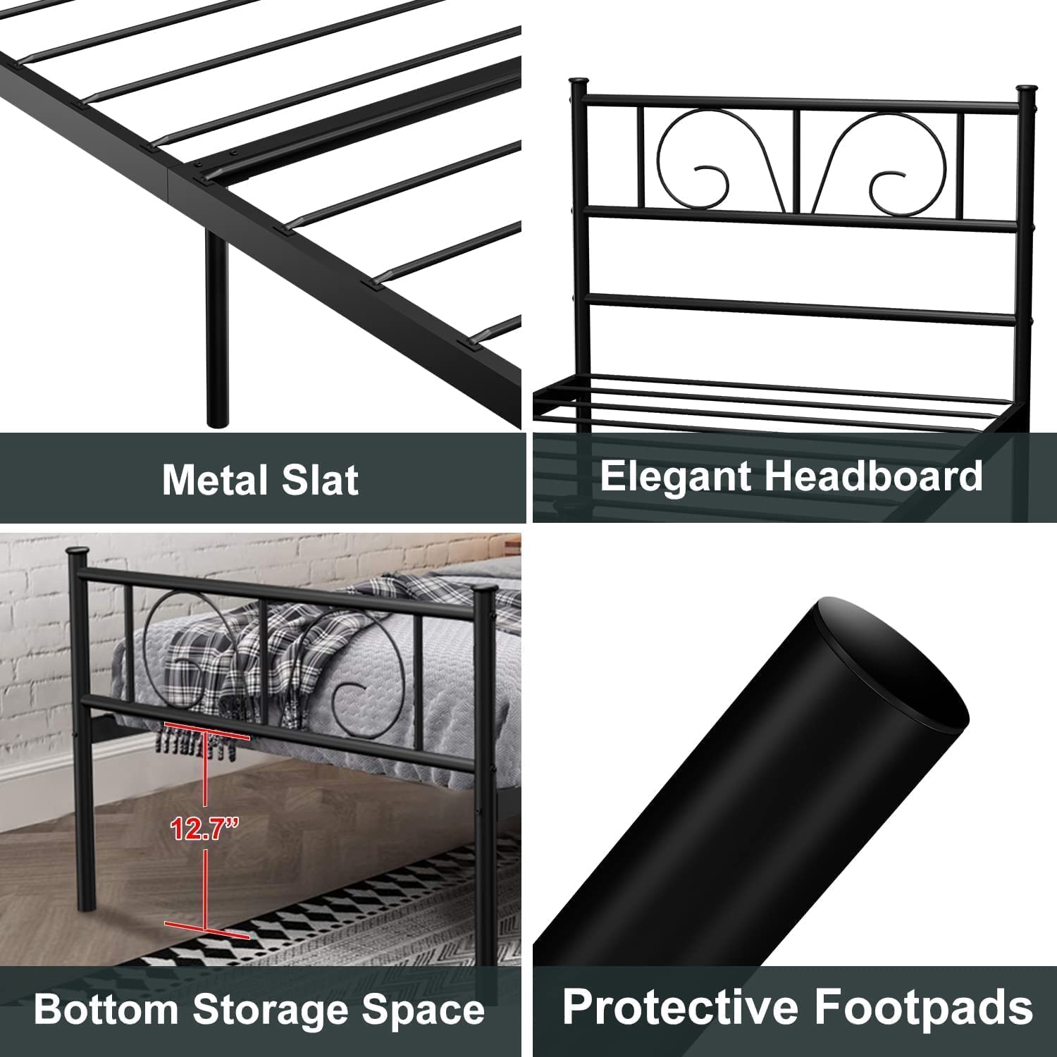 Black Twin Bed Frame for Boys, Girls, Teens & Adults - Sturdy Steel Platform Bed with Storage & Headboard/Footboard - No Box Spring Needed - Perfect for Kids' Rooms, Guest Beds & Small Spaces
