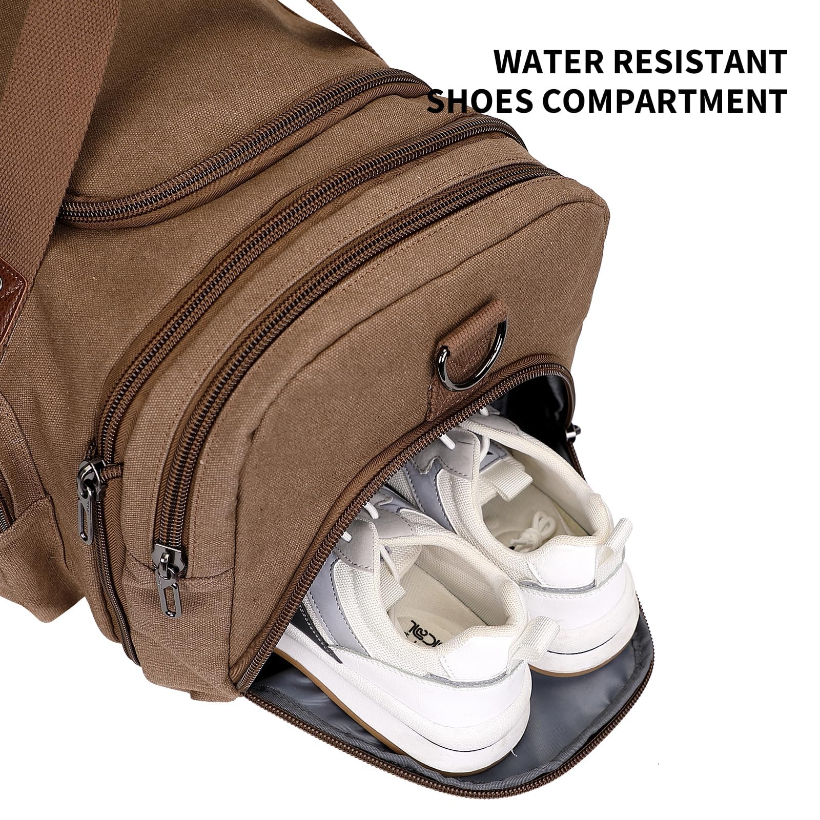 WITZMAN Men's Expandable Canvas Duffle Bag for Travel - Weekender Overnight Carry On Bag (A8007 Brown) - Perfect for Gym, Business Trips & Weekend Getaways