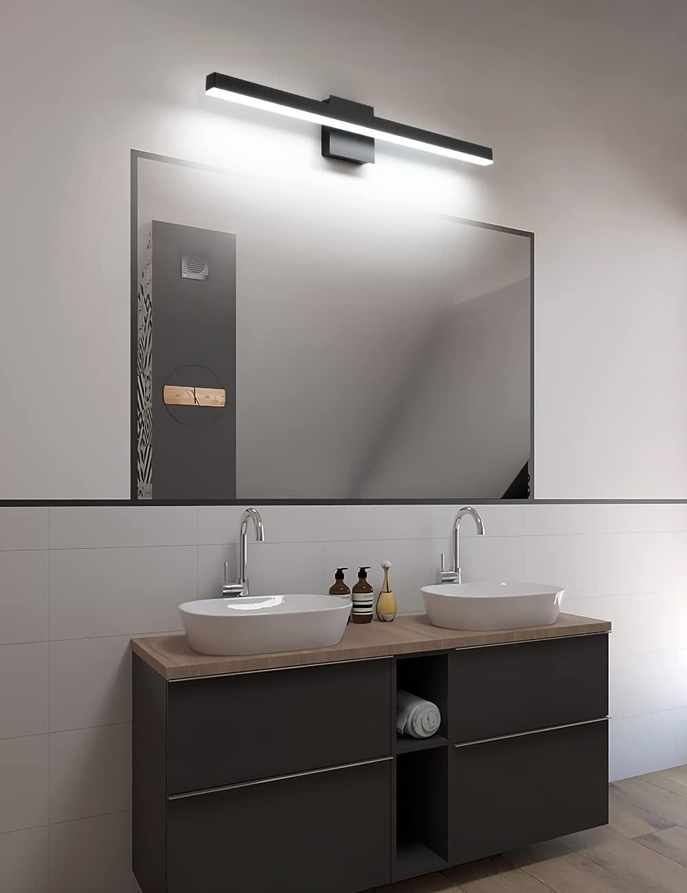Joossnwell Modern Vanity Light Fixtures - Matte Black Aluminum LED Bathroom Light Bar (31.5 Inch, 20W, 6000K Cool White) - Perfect for Mirror Lighting, Wall Sconce & Contemporary Bathroom Decor