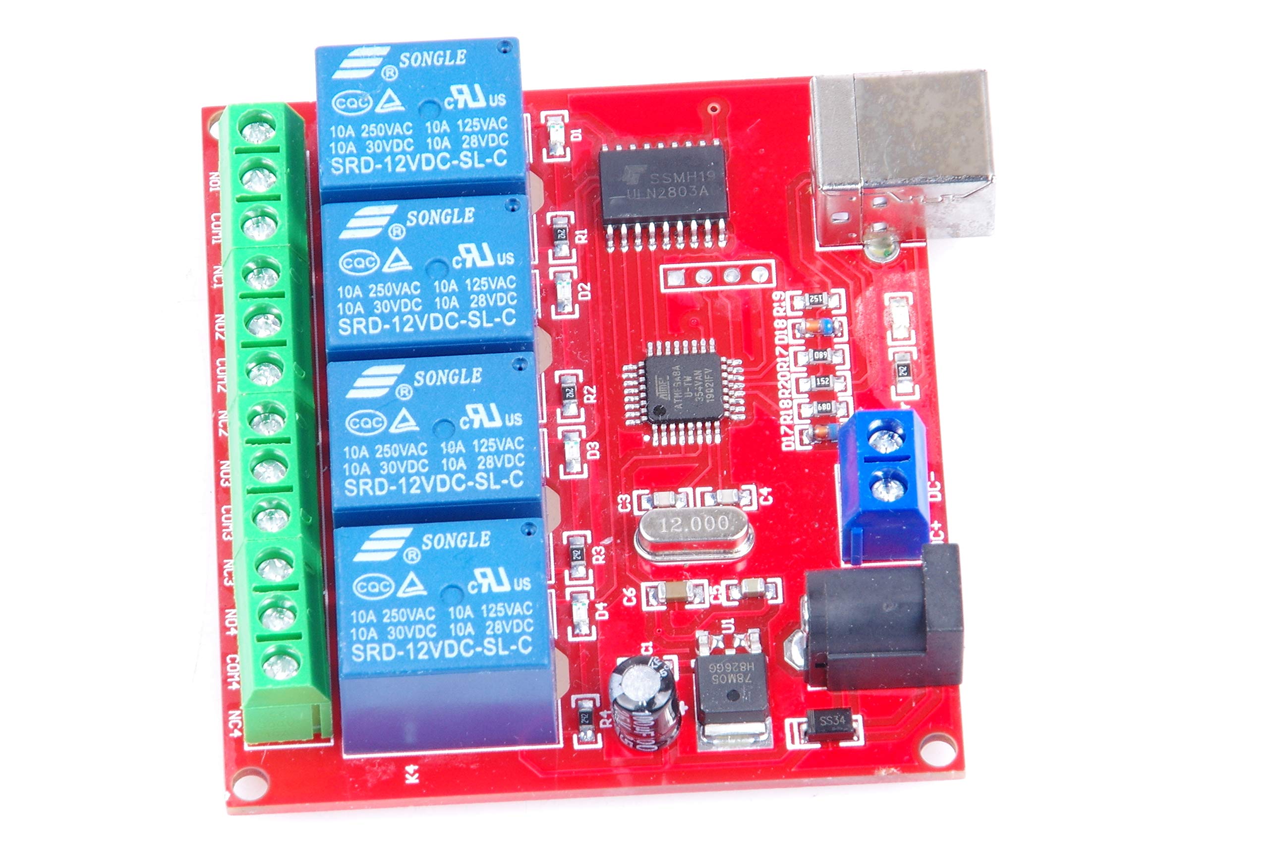 12V 4-Channel USB Relay Module - Plug & Play PC Smart Controller for Home Automation