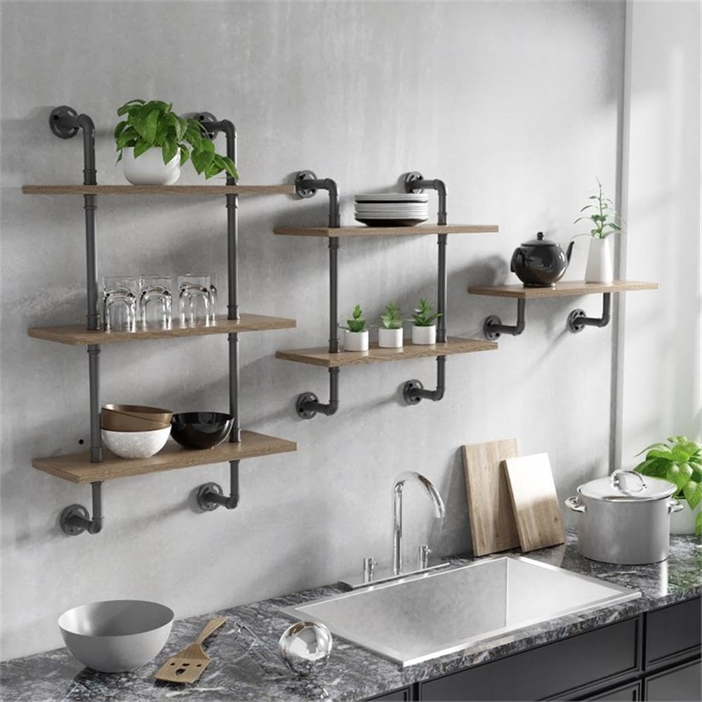 Industrial Wood Wall Shelf - 2-Tier Rustic Floating Shelf for Living Room, Bedroom & Kitchen - Natural Finish Home Decor Storage Solution