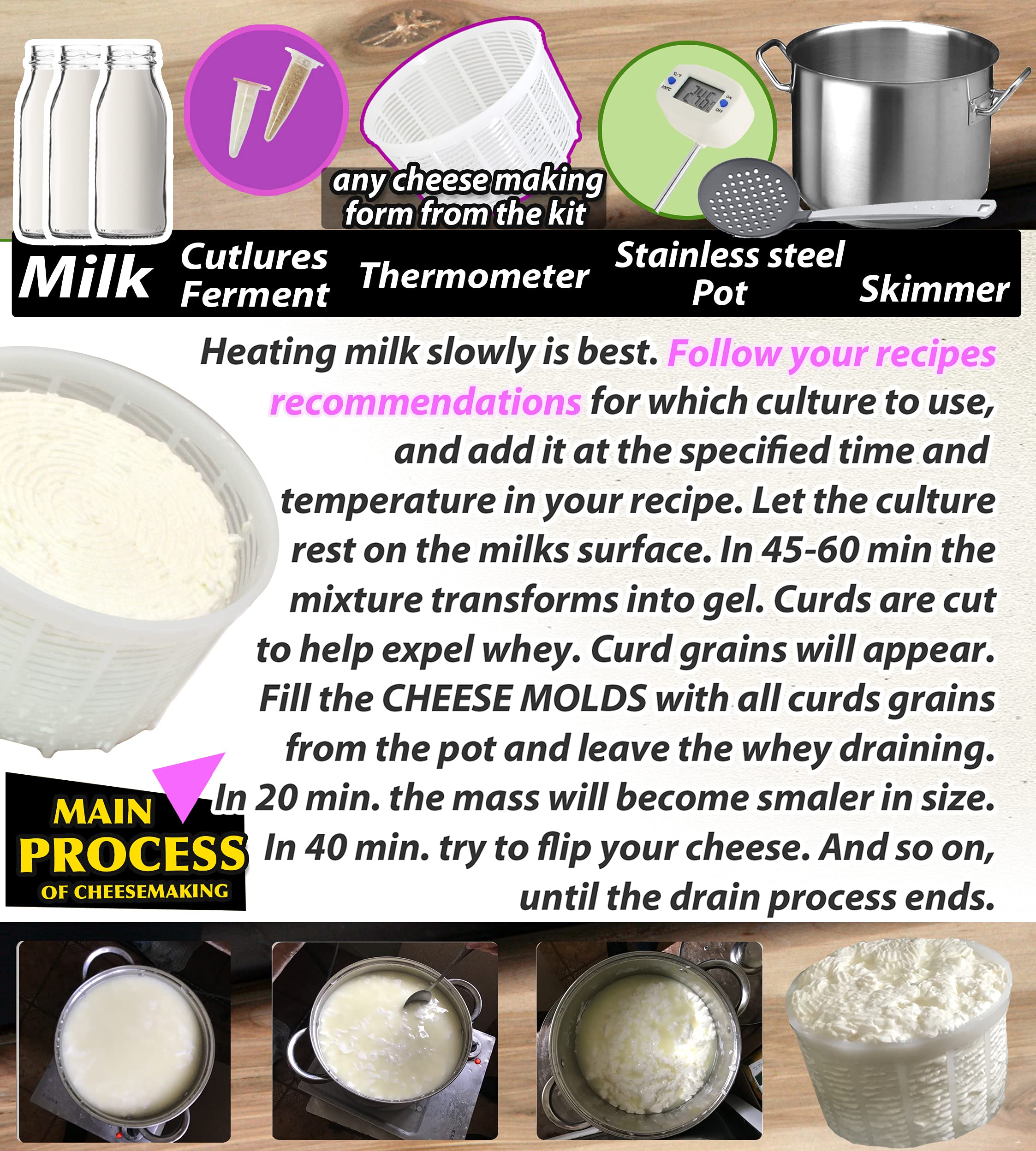 PetriStor 7-Piece Cheese Making Kit for Beginners - Soft Cheese Molds with Follower Piston - Cream Cheese Form Mold Basket - DIY Homemade Mozzarella, Ricotta & Goat Cheese Supplies (Perfect for Home Cheesemaking, Gifts & Culinary Classes)