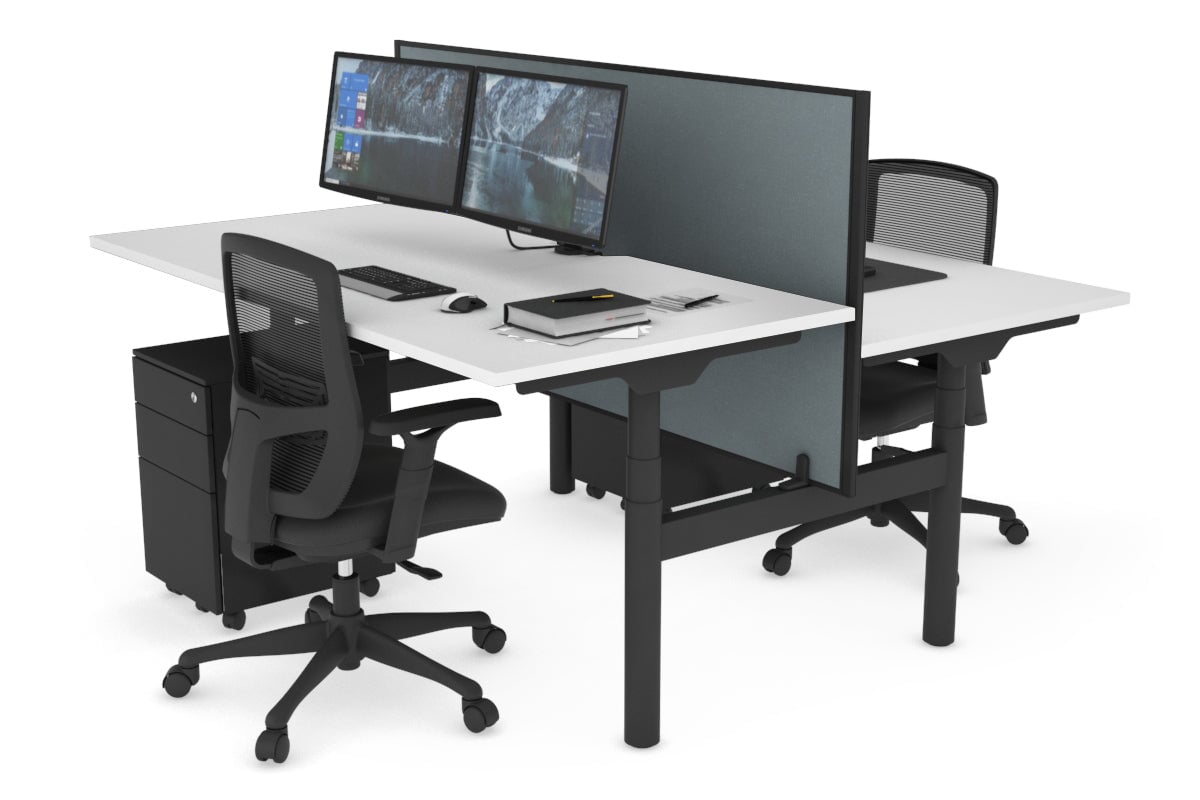 Flexi Premium Height Adjustable 2-Person H Bench Workstation - Black Frame [1200L x 800W with Cable Management] - Ideal for Office, Home Workspace & Collaborative Environments