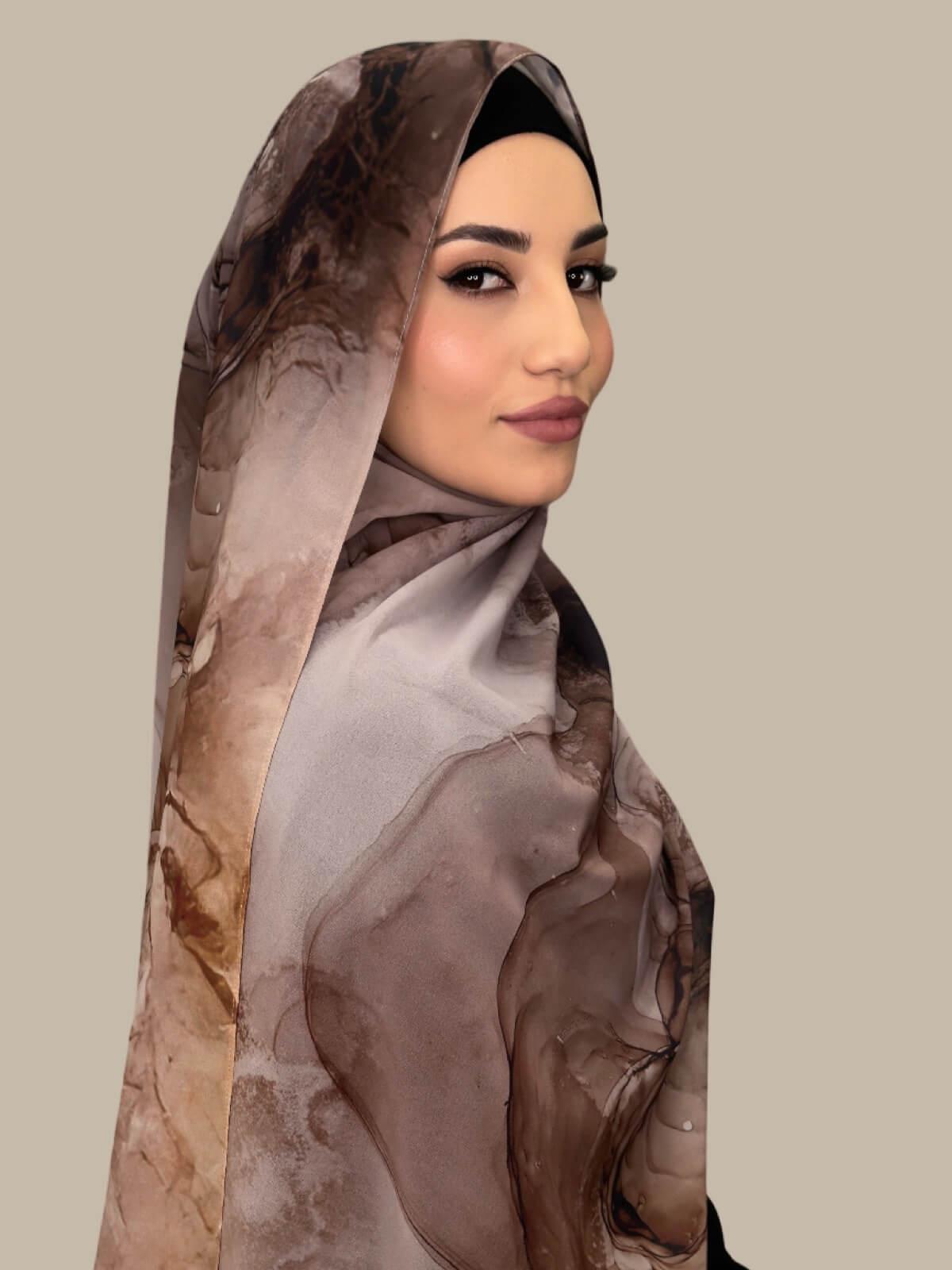 Printed Chiffon Hijab Scarf - Desert Dust Color - Lightweight Muslim Headscarf for Women - Perfect for Daily Wear, Prayer, and Special Occasions