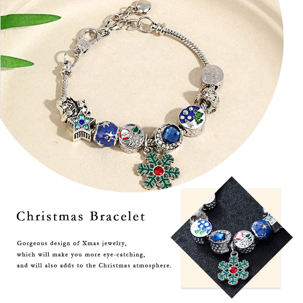 Uranian Christmas Bracelet - Silver Snowflake Adjustable Chain Bangle Charm Bracelet for Women | Perfect Holiday Gift for Christmas, Parties & Festive Occasions