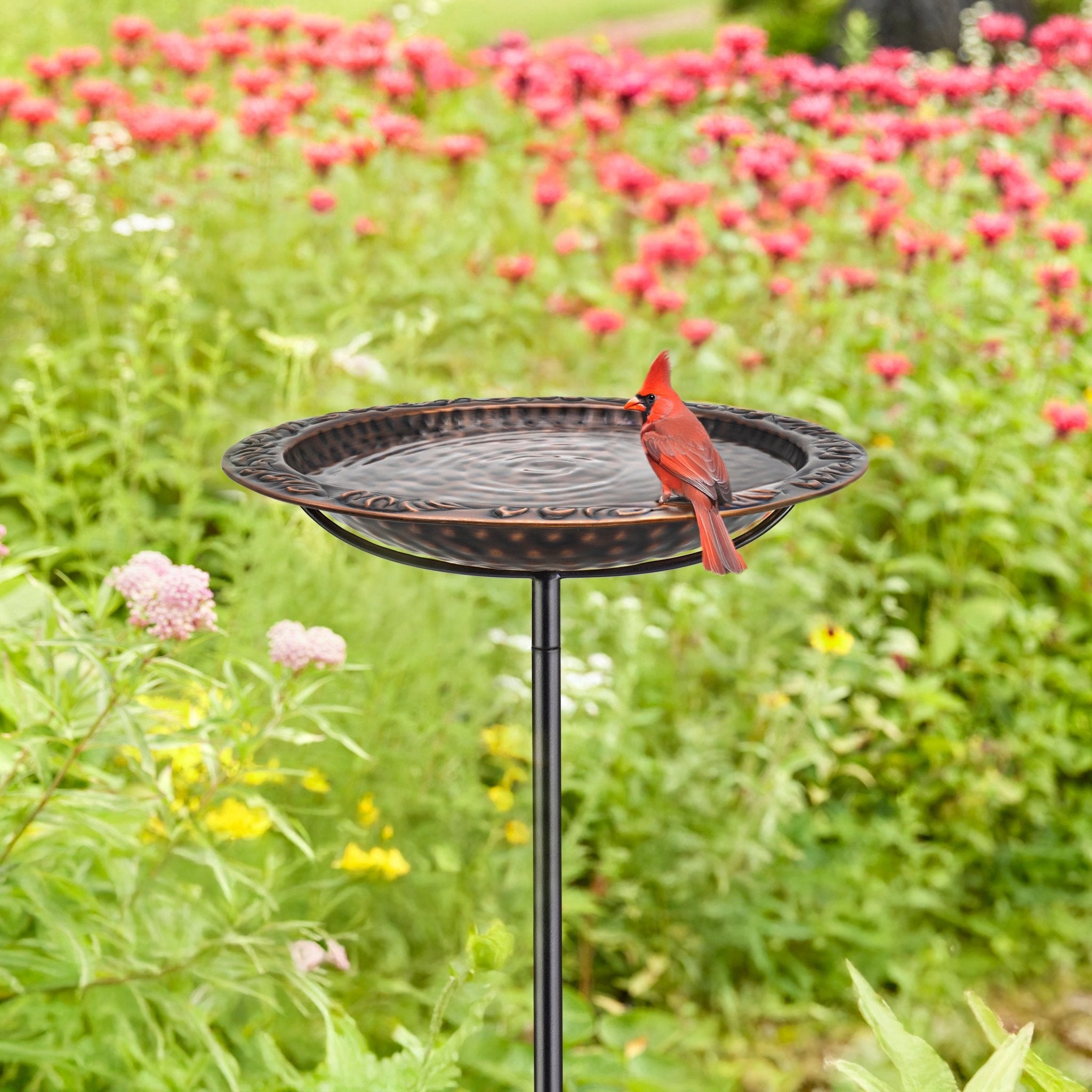 13.5” Copper Bird Bath with Garden Pole - Bronze Finish Outdoor Garden Decor for Birds | Perfect for Backyard, Patio & Garden Decorations