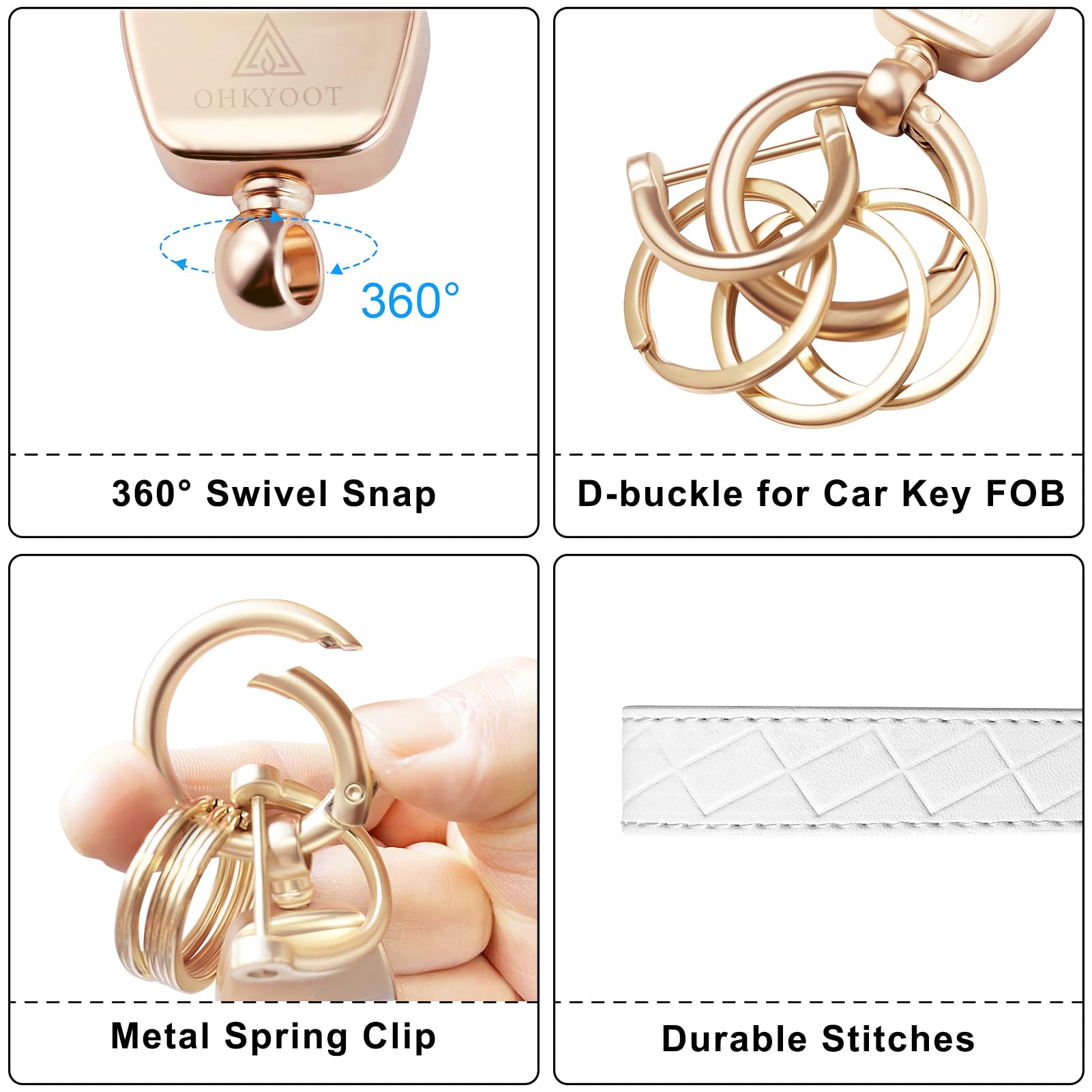 Premium Leather Wristlet Keychain with 3 Key Rings & Anti-Lost D Ring - Compact Mini Wallet Organizer for Car Keys, House Keys & Daily Essentials | Perfect for Women's Handbags, Travel & Key Organization