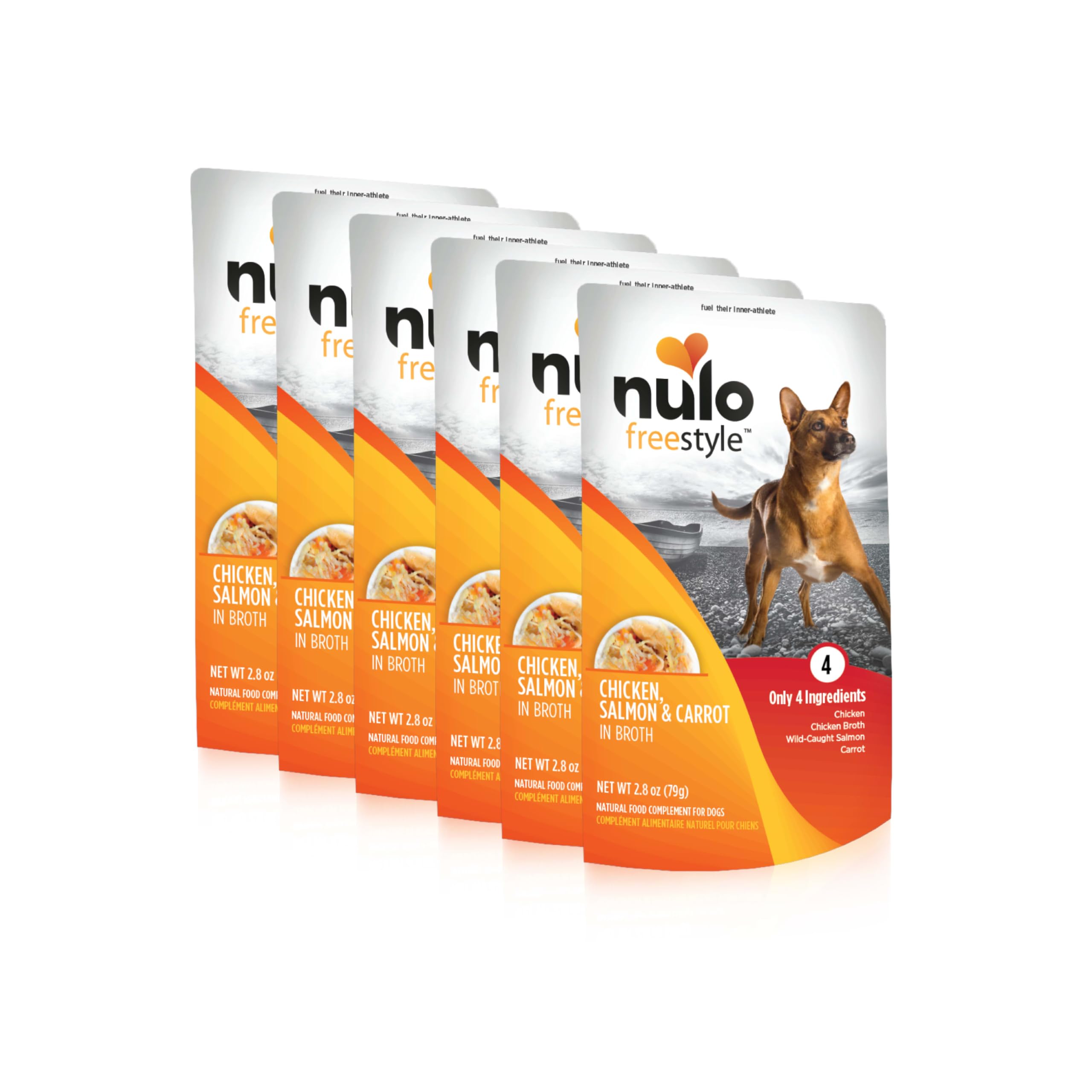 Nulo Freestyle Chicken, Salmon & Carrot in Broth Dog Food Topper - Grain-Free, High-Protein Wet Dog Food Supplement (2.8oz Pack of 6) | Perfect for Picky Eaters & Senior Dogs Meal Enhancement