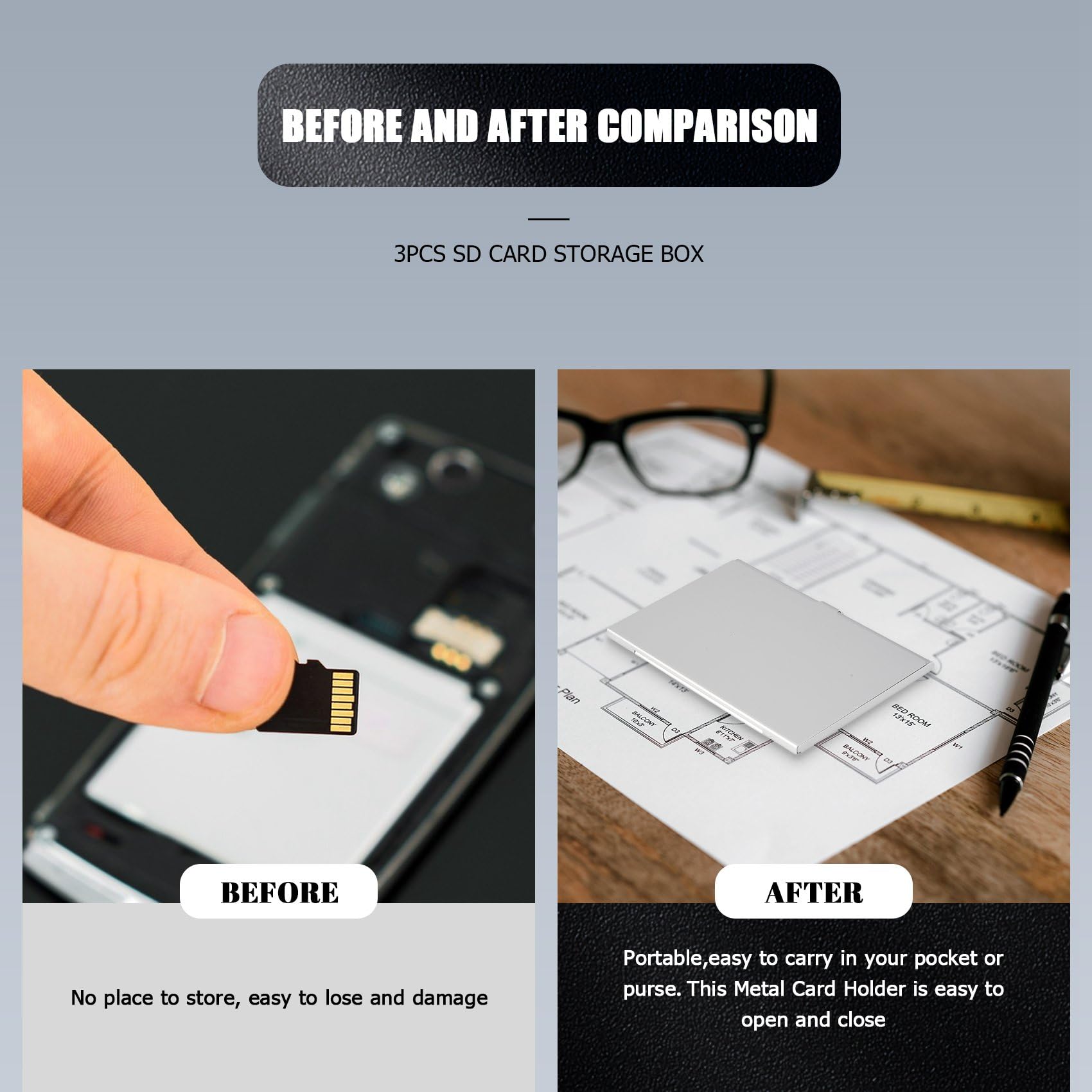 Premium Aluminum Alloy Memory Card Case - Secure Storage Holder for 3 SD Cards | Waterproof & Shockproof Design | Perfect for Travel, Photography & Data Backup