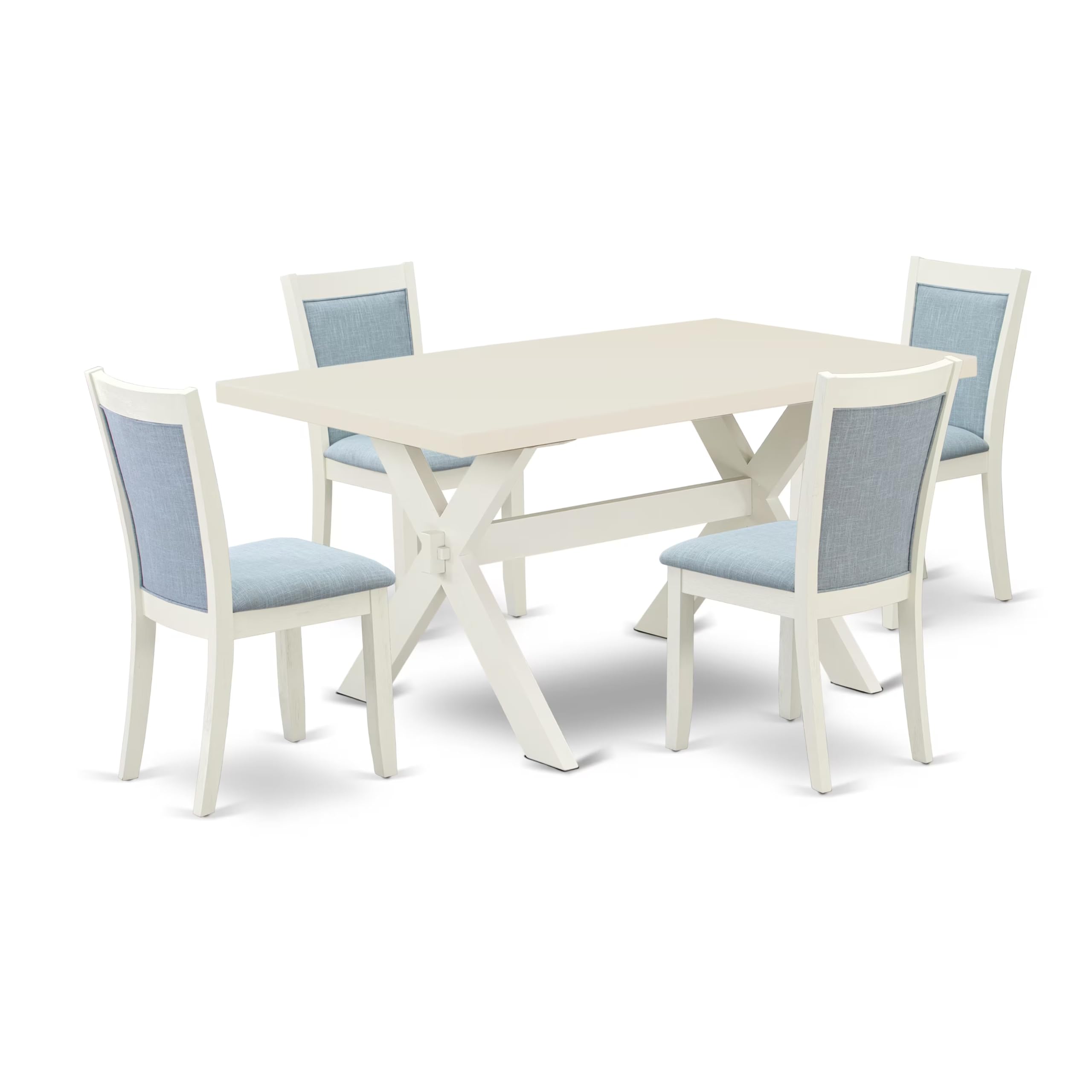 East West Furniture 5-Piece Kitchen Table Set for 4 - 36x60 Inch Rectangle Dining Table with X-Legs & 4 Baby Blue Linen Fabric Chairs - Perfect for Small Dining Rooms, Breakfast Nooks, and Cozy Family Meals