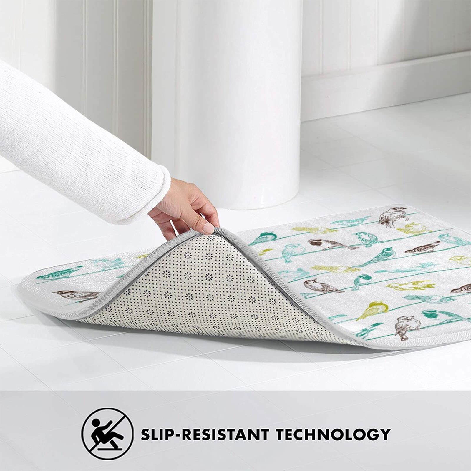 Soft Plush Non-Slip Bird Bath Mat - Absorbent Washable Bathroom Rug for Shower, Kitchen Sink & Floor Decor - Perfect for Bathroom Safety and Cozy Home Decor