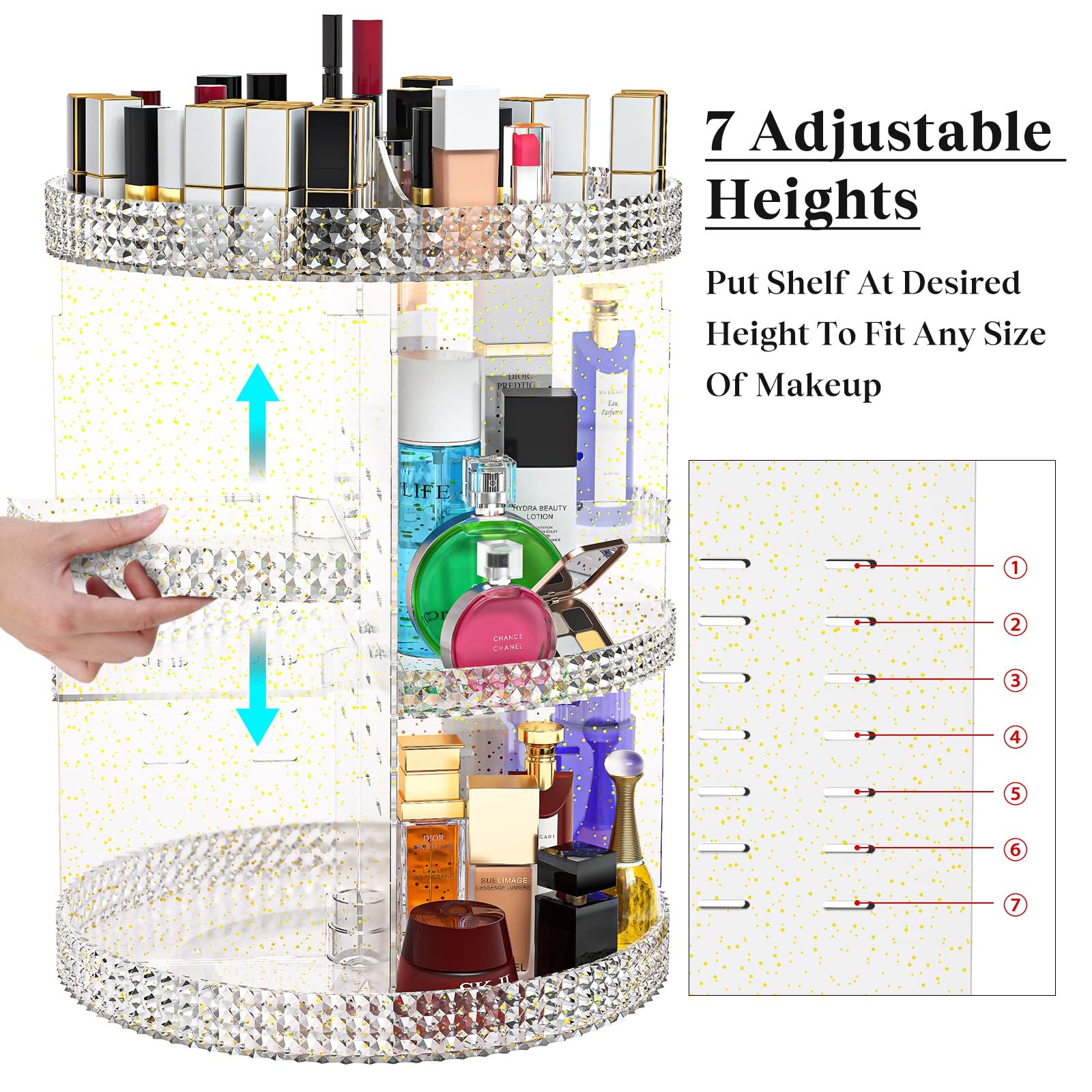 360 Degree Rotating Makeup Organizer with 7 Layers - Large Capacity Cosmetic Storage for Makeup Brushes & Lipsticks - Gold Vanity Organizer for Bathroom & Dressing Table - Perfect for Beauty Salon, Home Decor and Gift Giving
