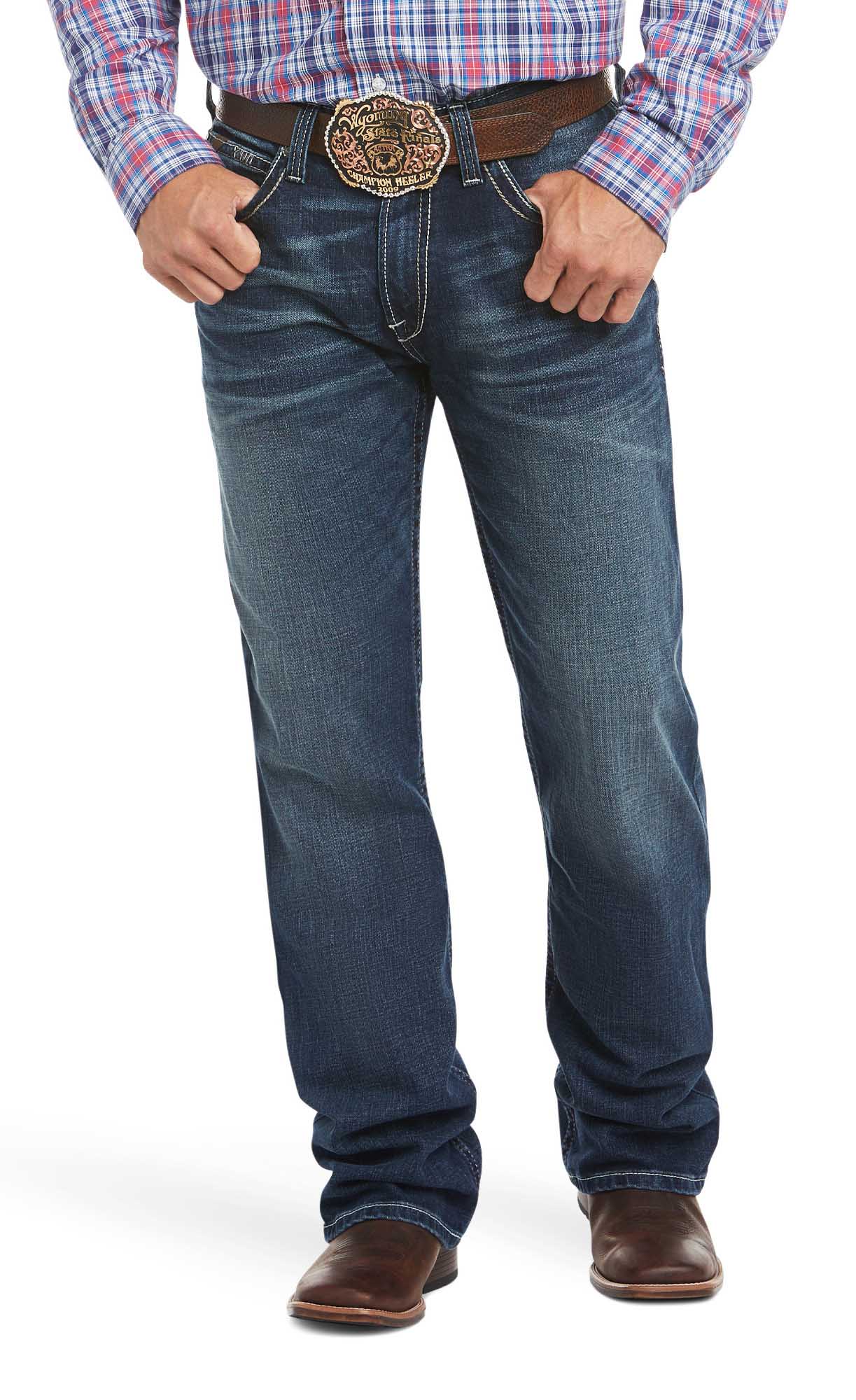 Ariat Men's M4 Low Rise Stretch Adkins Boot Cut Jeans - Comfortable Western Denim Pants for Cowboy, Riding & Casual Wear