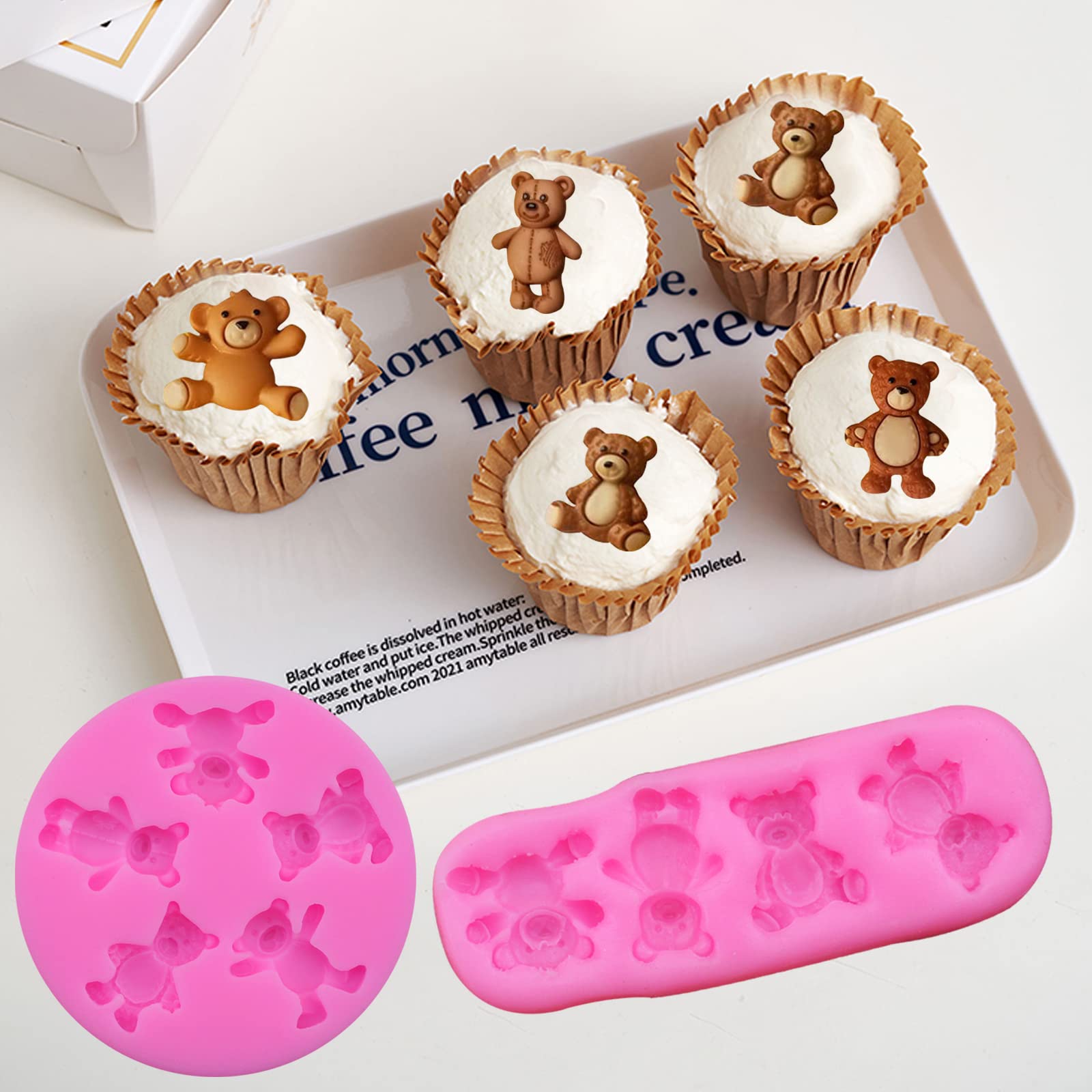 3-Piece Bear Silicone Mold Set - Valentine's Day Fondant Molds for Chocolate, Candy, Gum Paste & Polymer Clay - Cute Bear Cake Decorating Tools for DIY Baking & Crafts (Perfect for Valentine's Gifts, Birthday Parties & Home Baking Projects)
