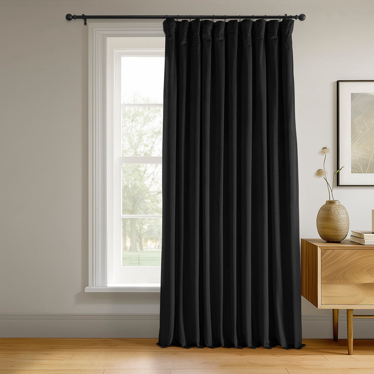 Black Signature Extra Wide Velvet Blackout Curtains for Bedroom & Living Room - Noise Reducing, Thermal Insulated Window Drapes for Better Sleep and Privacy