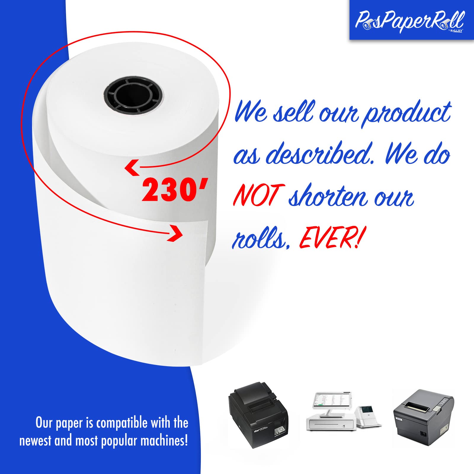 3 1/8 x 230 Thermal Paper Rolls Compatible with Star TSP100, TSP100III, Epson TM-T88VI Receipt Printers - 100 Rolls per Box - Ideal for Retail, Restaurant & POS Receipt Printing