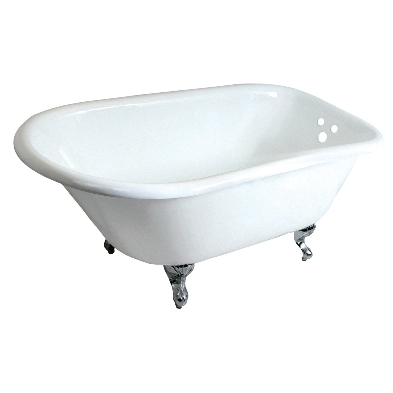 48 Inch White Cast Iron Clawfoot Bathtub with Roll Top Rim - Classic Vintage Freestanding Tub for Bathroom, Spa & Luxury Home Decor (Polished Chrome Finish, 3 3/8