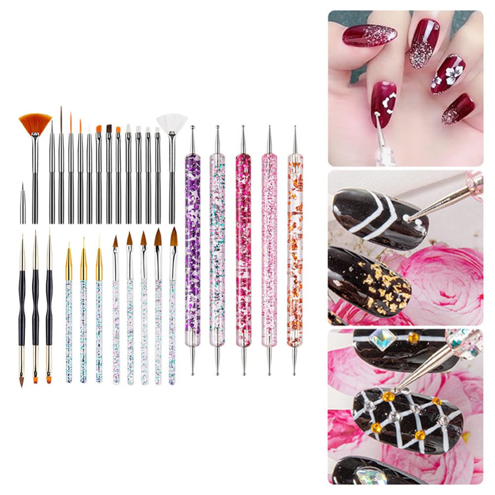 Professional Nail Art Brush Set - Round Acrylic Nail Brush & Painting Pen for 3D Nail Design, Perfect for Salon & Home Manicure, Portable Nail Tools for DIY Nail Art, Includes Plastic Eyeliner Brush (Great for Beginners & Professionals) - Ideal for Gel Polish, Acrylic Nails & Nail Extension Application