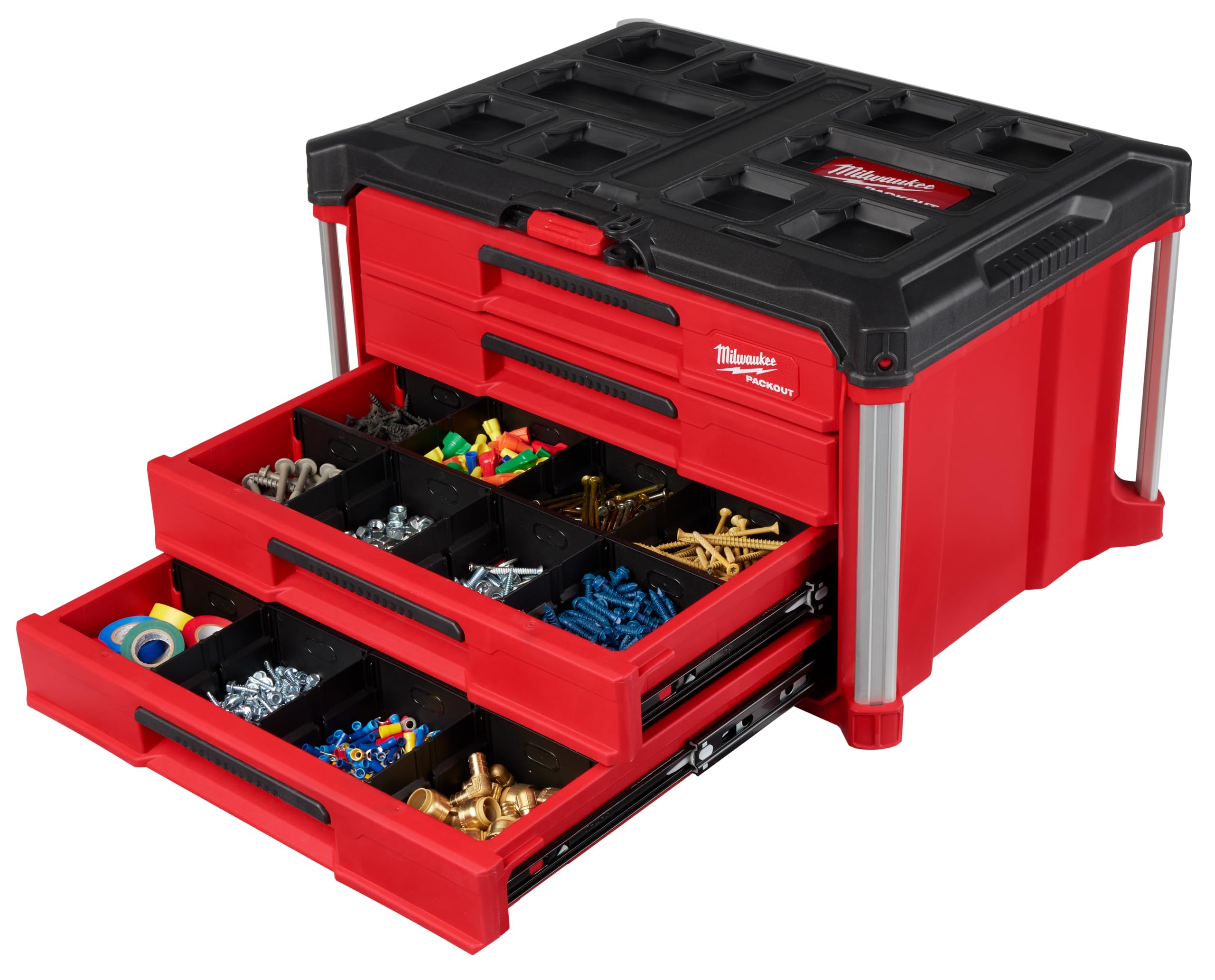 Milwaukee Packout 4 Drawer Tool Organizer Box 48-22-8444 - Heavy Duty Storage for Tools & Accessories - Perfect for Job Sites, Workshops & DIY Projects