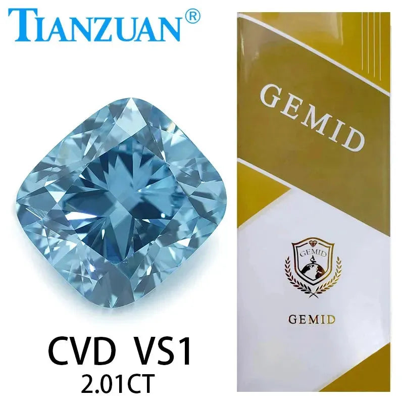Lab Grown CVD Cushion Cut Fancy Intense Blue Diamond - 2EX Cut Loose Gemstone with GEMID Certification | Perfect for Engagement Rings, Jewelry Making & Collector's Items