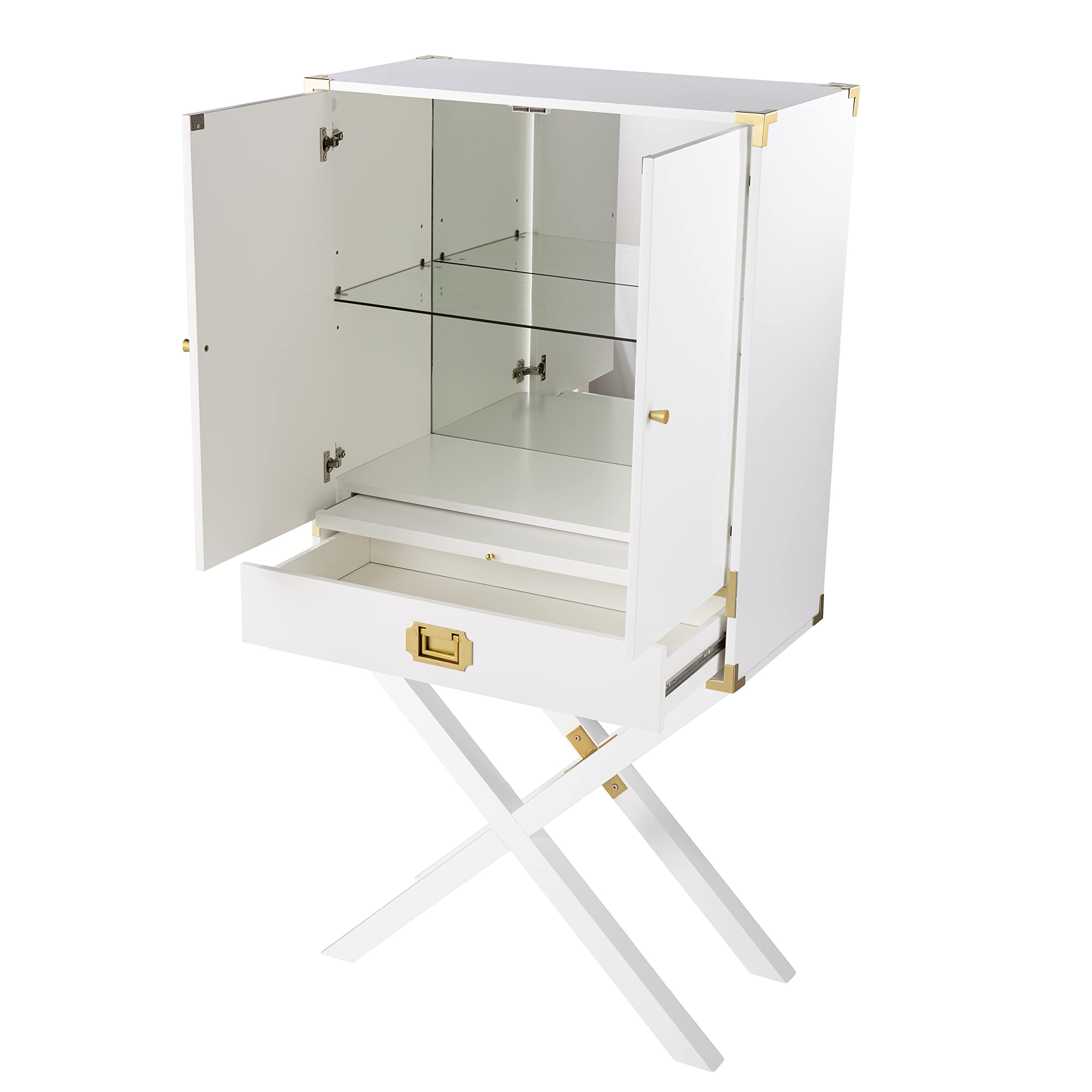 SEI Furniture White Campaign Tall Bar Cabinet with Storage - Modern Home Bar Organizer for Living Room, Dining Room & Kitchen