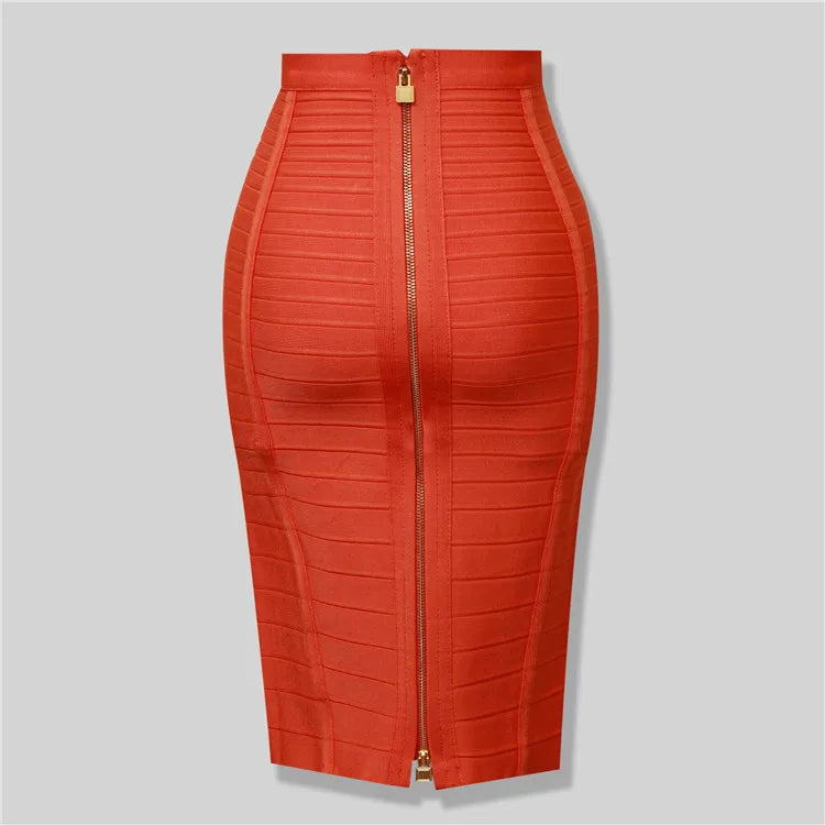 Stylish Black Red Blue Orange Zipper Bodycon Rayon Bandage Skirt for Women | Sexy Pencil Skirt for Day, Night, Party & Club Outfits | Perfect for Date Nights, Clubbing & Special Occasions