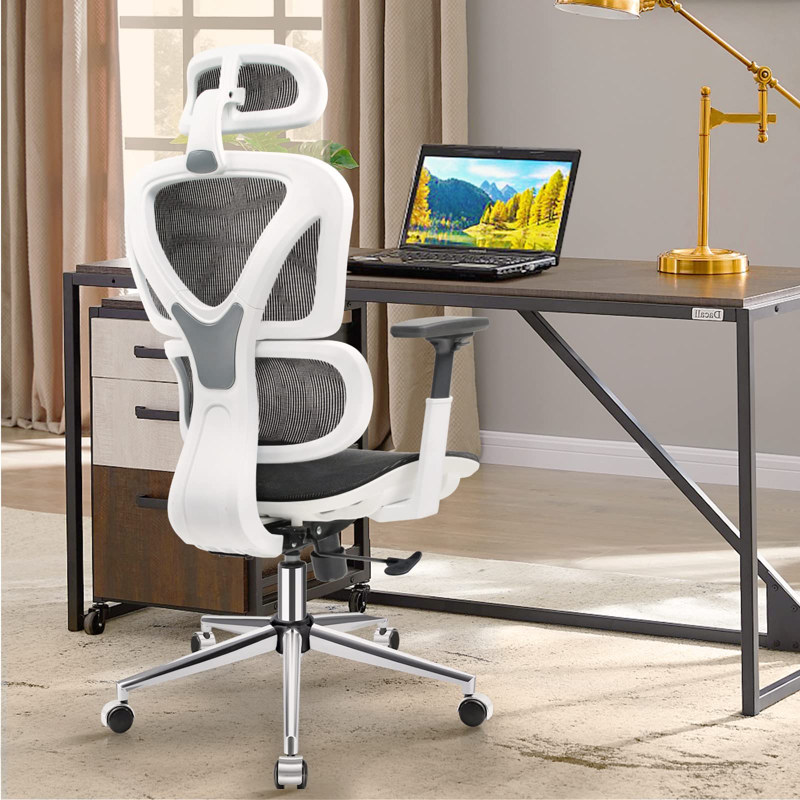 KERDOM Ergonomic Office Chair - High Back Mesh Computer Desk Chair with Adjustable Headrest & 20D Armrests, Breathable Executive Swivel Task Chair with Roller Blade Wheels - Perfect for Home Office, Gaming & Workspaces