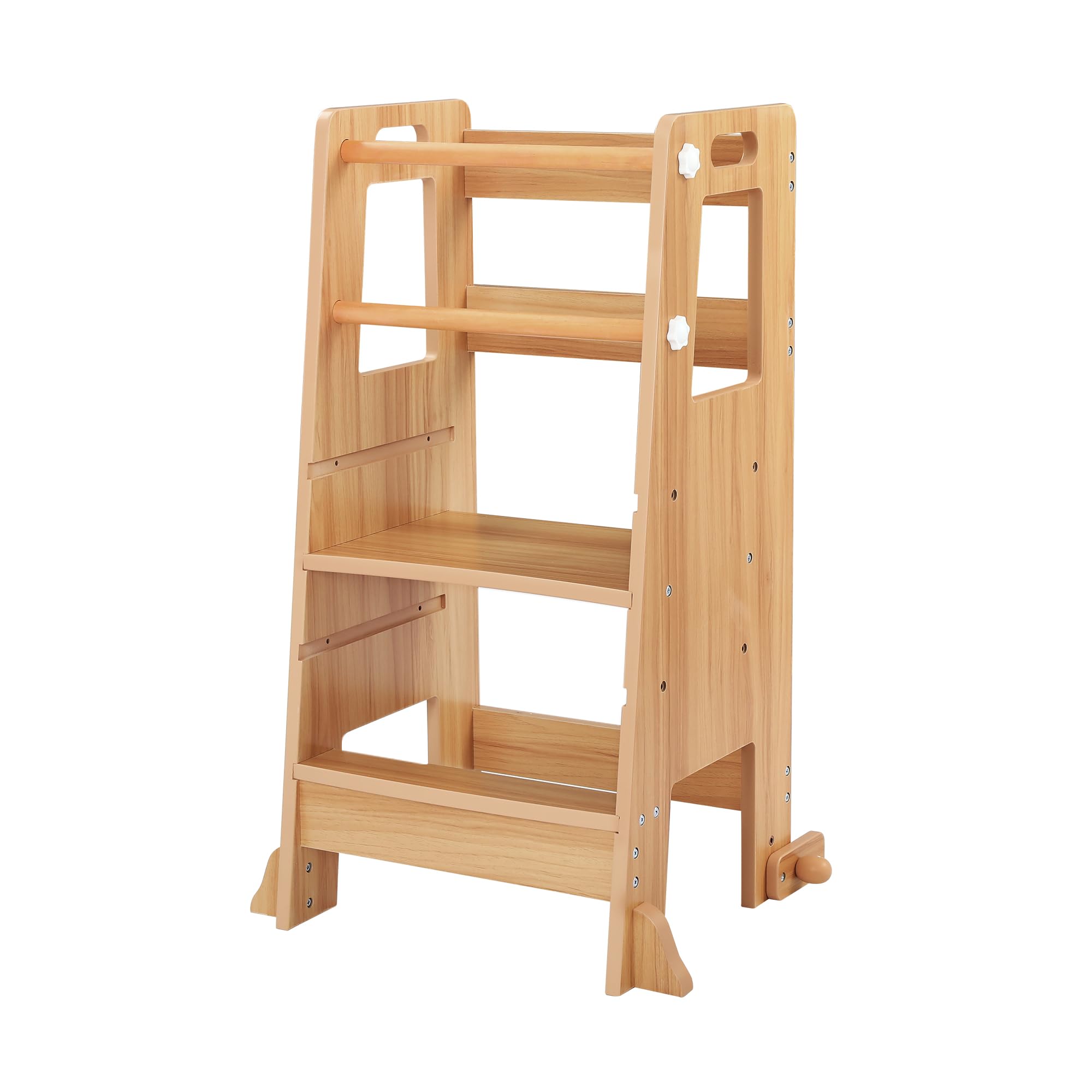 Adjustable Height Toddler Kitchen Step Stool with Safety Rails - Dark Natural Wooden Standing Tower for Kids, Perfect for Kitchen Counter, Bathroom Sink, Bedroom Dressing & Playroom Activities
