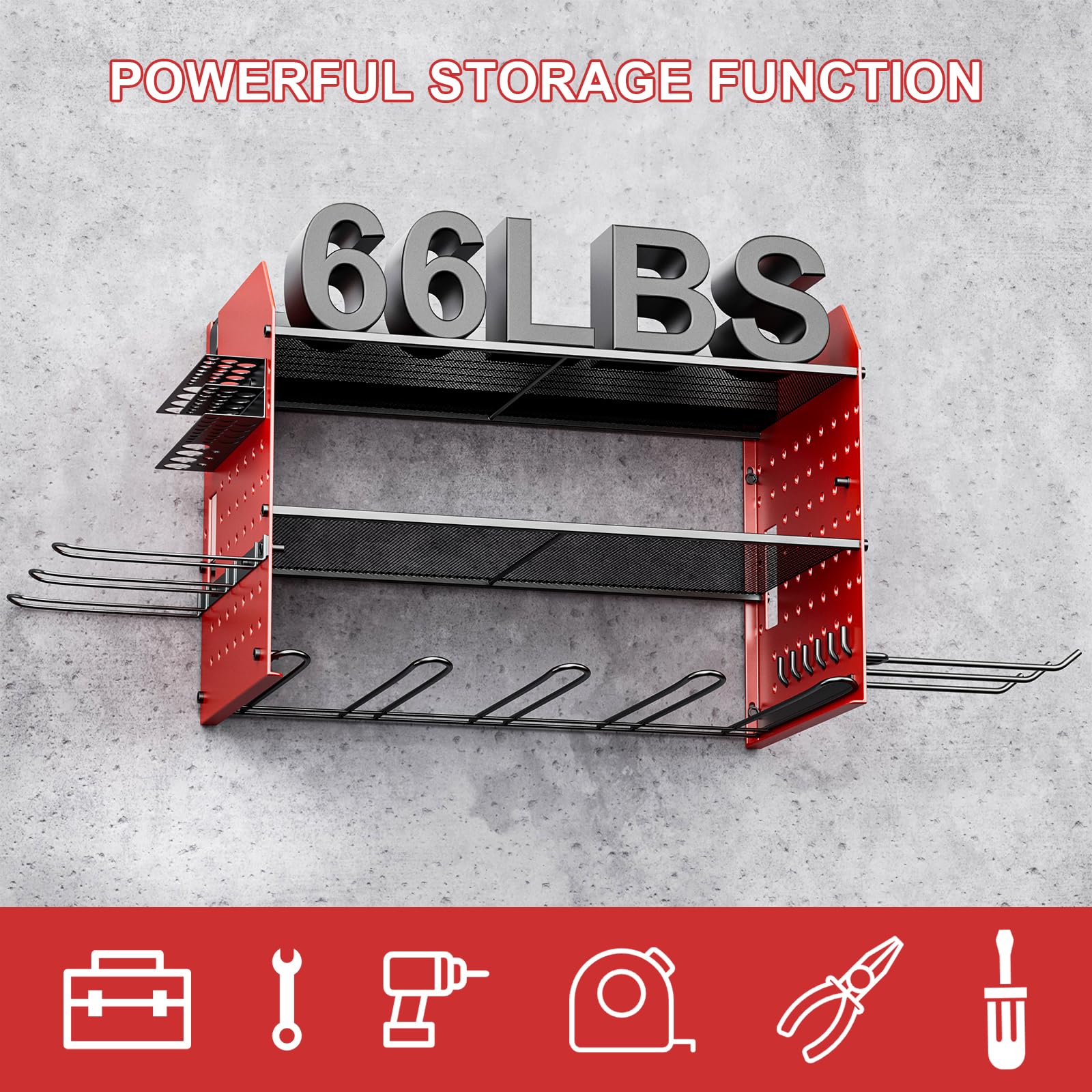 Heavy Duty Power Tool Organizer with Charging Station - 6 Drill Holder Wall Mount & 3 Layer Garage Tool Organizer with Hooks - Screwdriver & Drill Bit Rack - Durable Utility Shelf for Garage Workshop - Perfect Gift for Men & DIY Enthusiasts - Ideal for Home Garage, Workshop & Tool Storage Organization