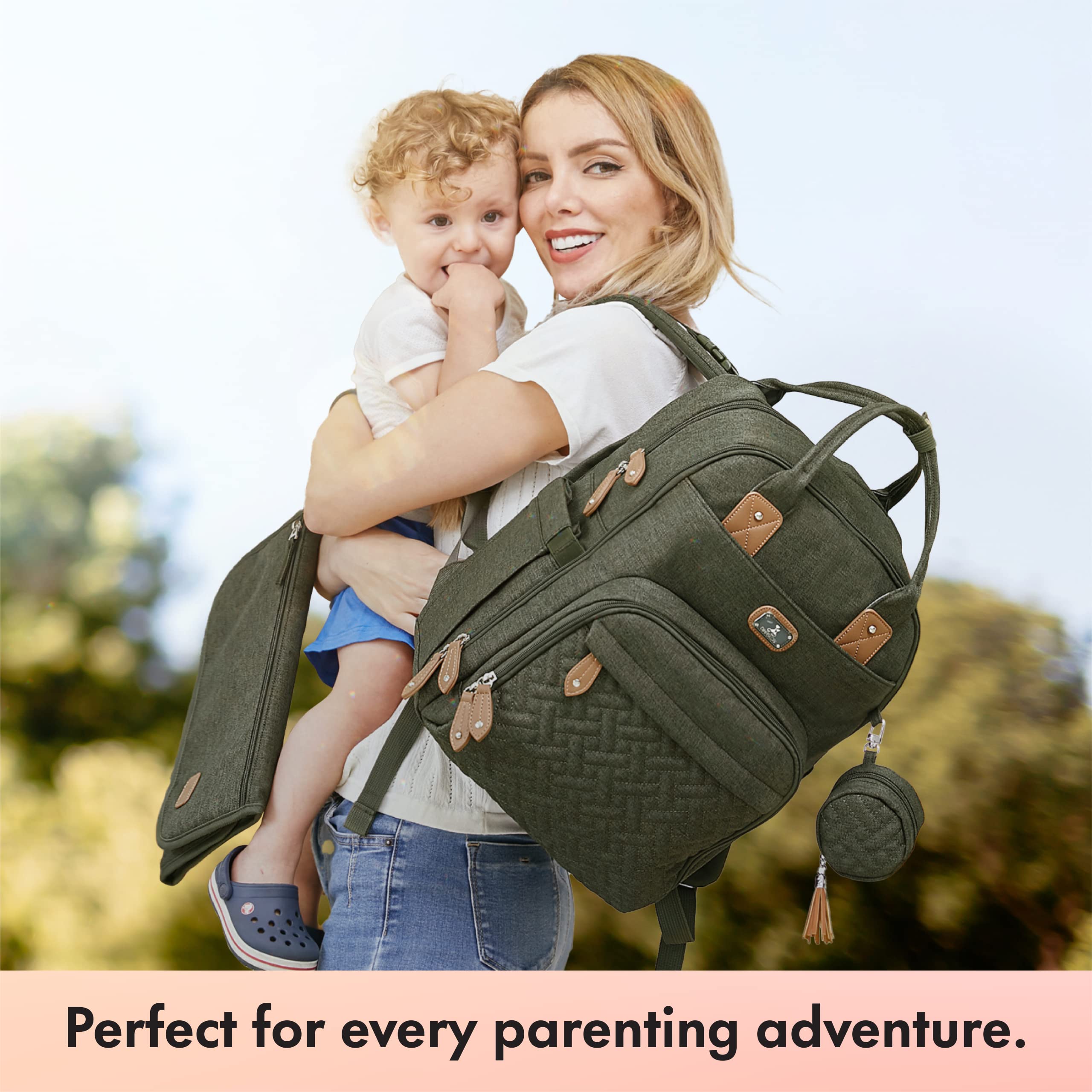 **Dikaslon Diaper Backpack for Baby - Large Unisex Travel Bag with Changing Pad, Pacifier Case & Stroller Straps | Waterproof & Spacious for Moms & Dads | Perfect for Daycare, Travel & Outings (Army Green)**