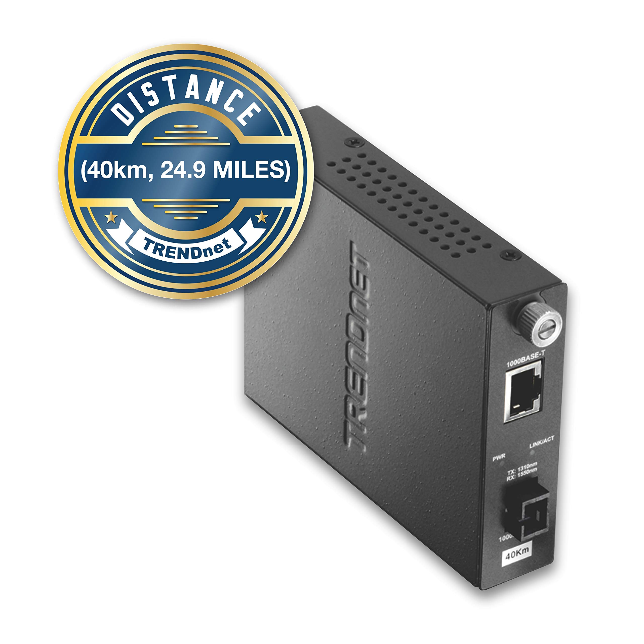 TRENDnet 100Base-TX to 100Base-FX Fiber Media Converter - Single Mode SC, 40km (24.9 Miles) Range, RJ-45 Ethernet Port, Dual Wavelength, Lifetime Warranty - Ideal for Long-Distance Network Extensions, Data Centers & Office Connectivity (TFC-110S40D3i)