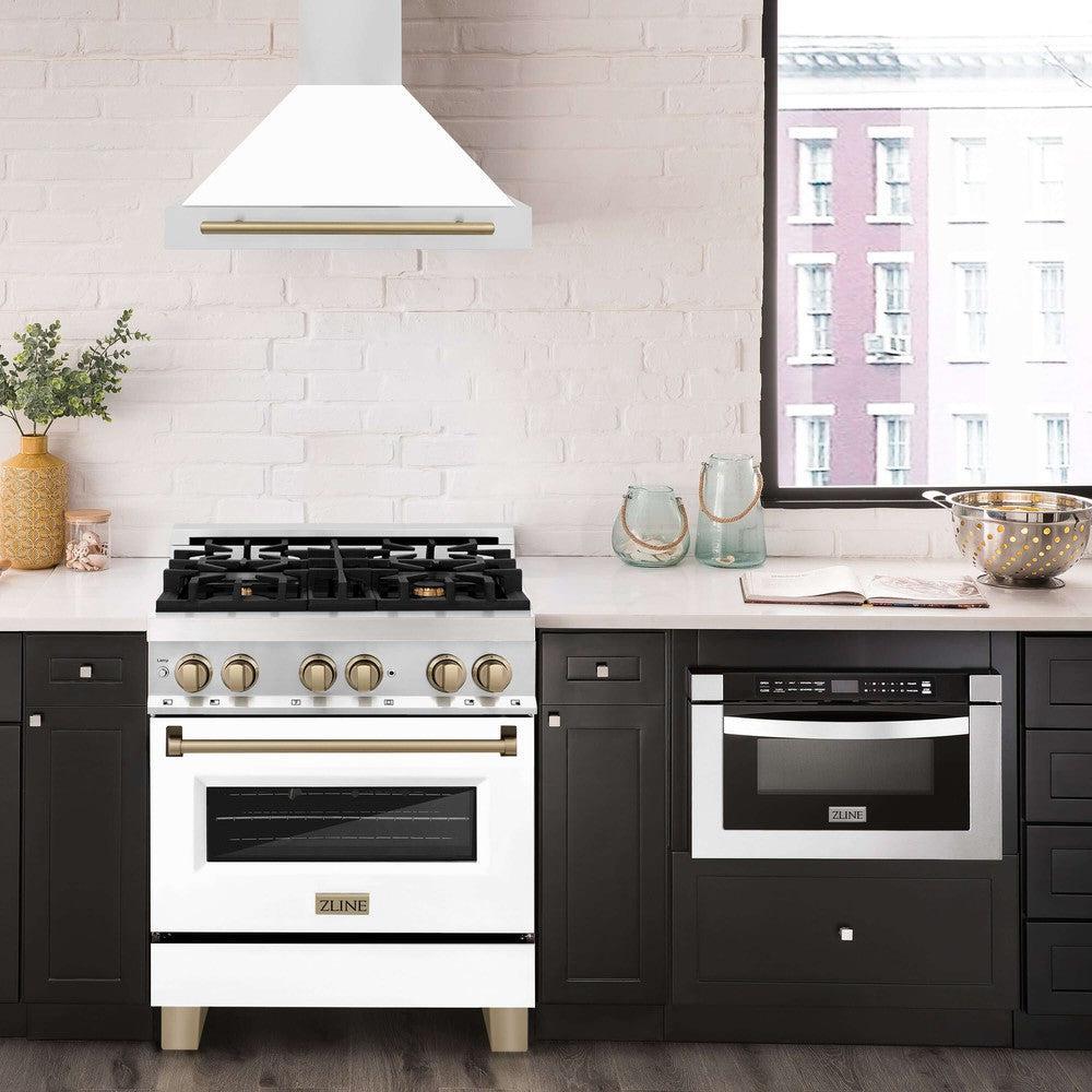 ZLINE KB4STZ WM30 30-Inch Convertible Stainless Steel Range Hood with White Matte Shell - Professional Kitchen Ventilation for Gas Stoves & Cooking Areas - Perfect for Modern Home Kitchens & Restaurant Style Cooking