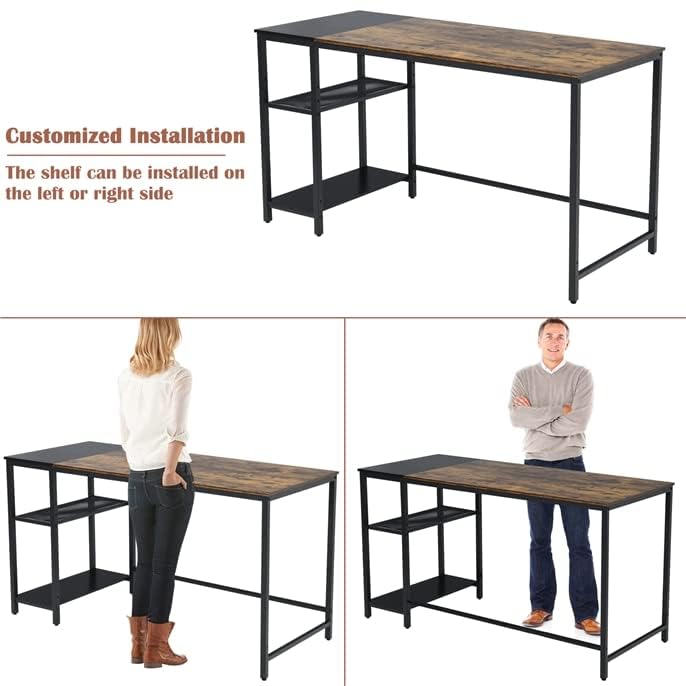 LUARANE 55-Inch Reversible Computer Desk - Adjustable Home Office Desk with Storage Shelves, Gaming & Writing Workstation for Dorm, Study Room & Small Spaces | Perfect for Remote Work, Online Classes & PC Gaming Setup
