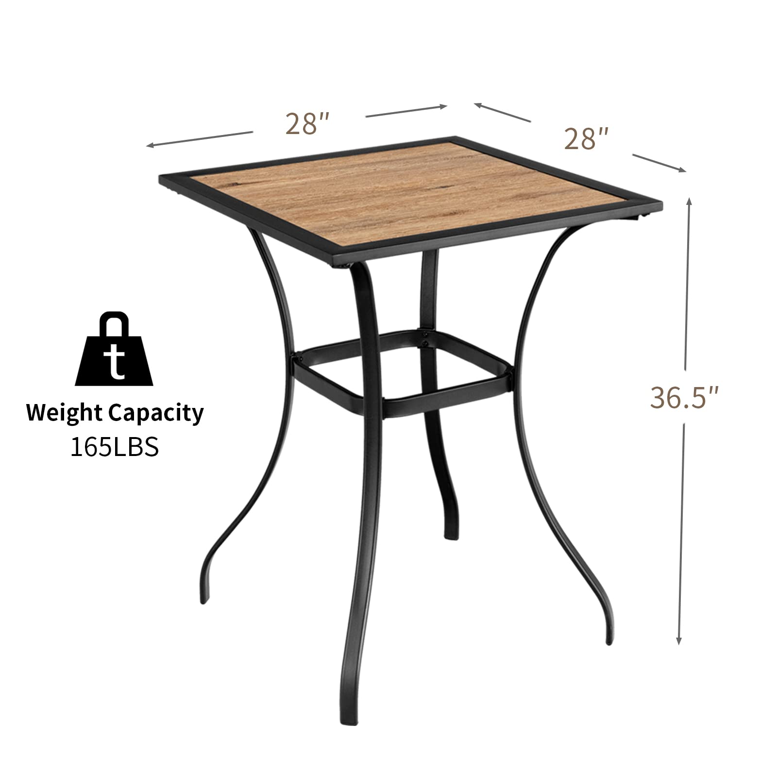 Tangkula 28 Inch Outdoor Bar Table - Steel Square Bistro Table with Reinforced Frame, Curved Legs & Non-Slip Footpads - Perfect for Poolside, Patio, Backyard, Garden & Outdoor Dining Areas