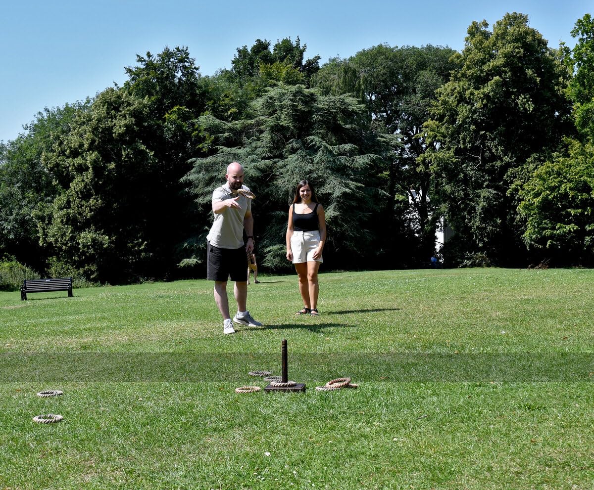 Premium Double Rope Deck Quoits Set - 2 Quoits Boards with 6 Quoits for Outdoor Lawn Games, Backyard Parties & Beach Fun