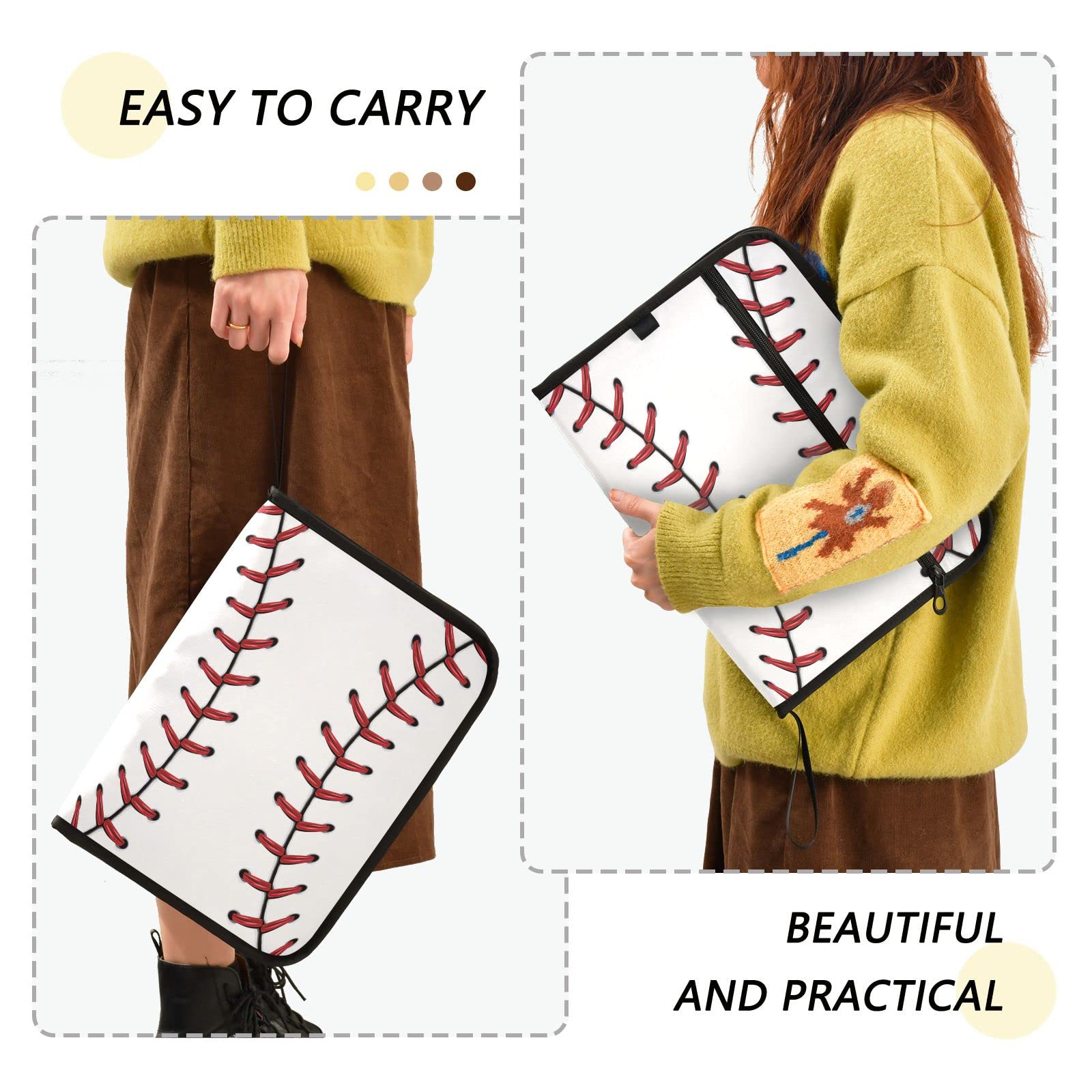 Kcldeci 13-Pocket Expanding File Folder - Red Baseball Pattern Accordion Organizer with Zipper Closure for A4/Legal Documents | Perfect for Office, School & Home Organization
