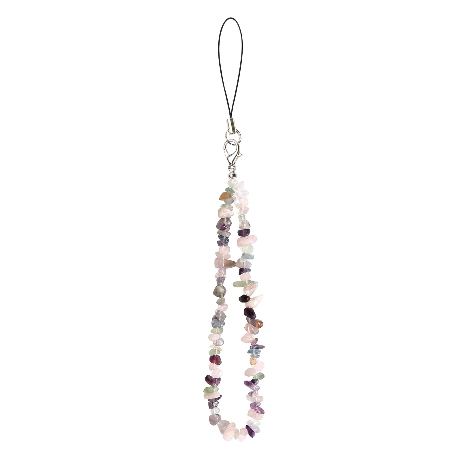 Handmade Colorful Beaded Phone Charm - Natural Stone Crystal Lanyard, Anti-Lost Wrist Strap & Keychain for Women & Girls (Fluorite) | Stylish Accessory for Phones, Keys & Bags