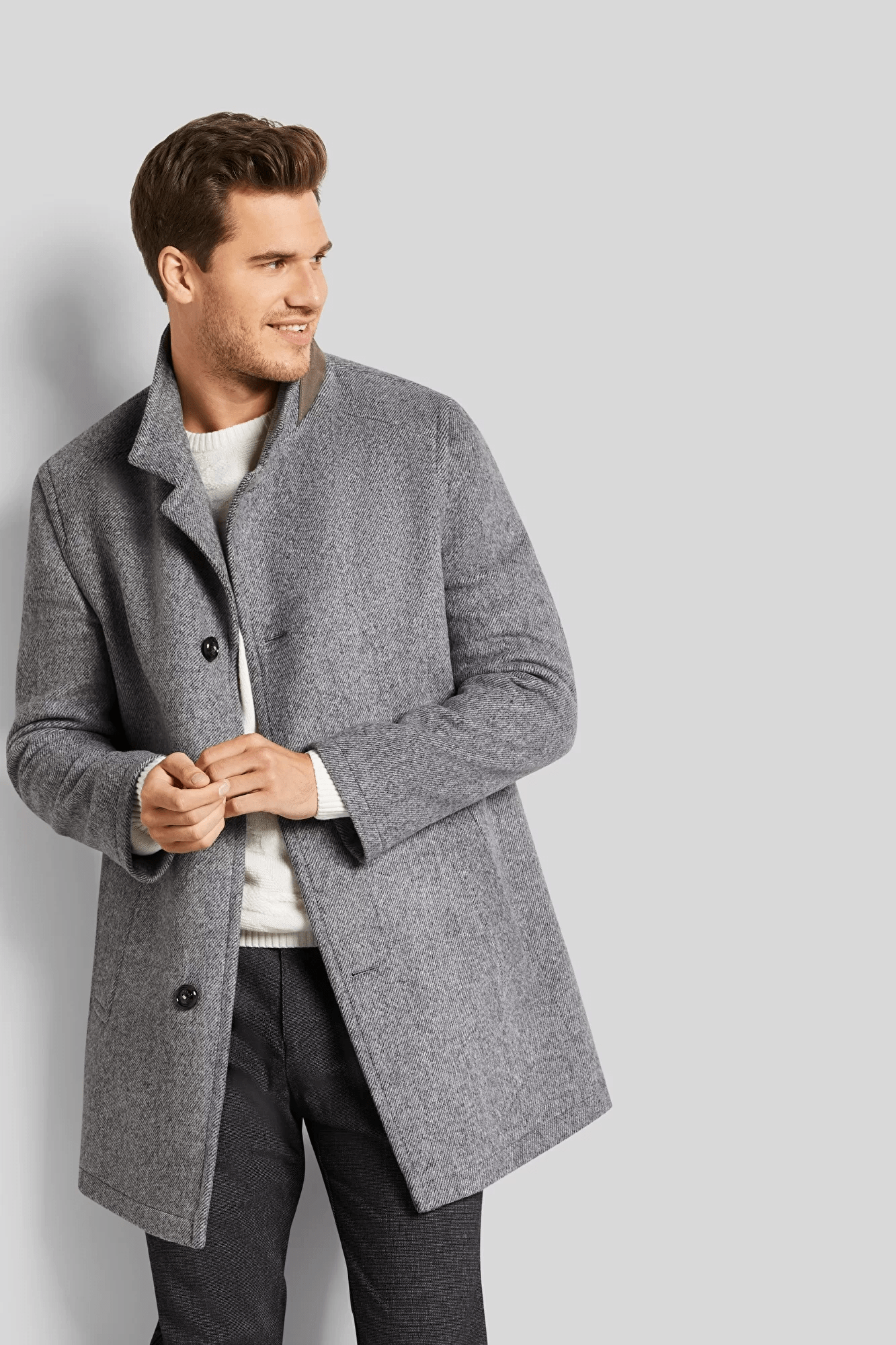 Bugatti Men's Slim Fit V-Neck Overcoat in Grey - Premium Wool Blend for Business & Formal Occasions