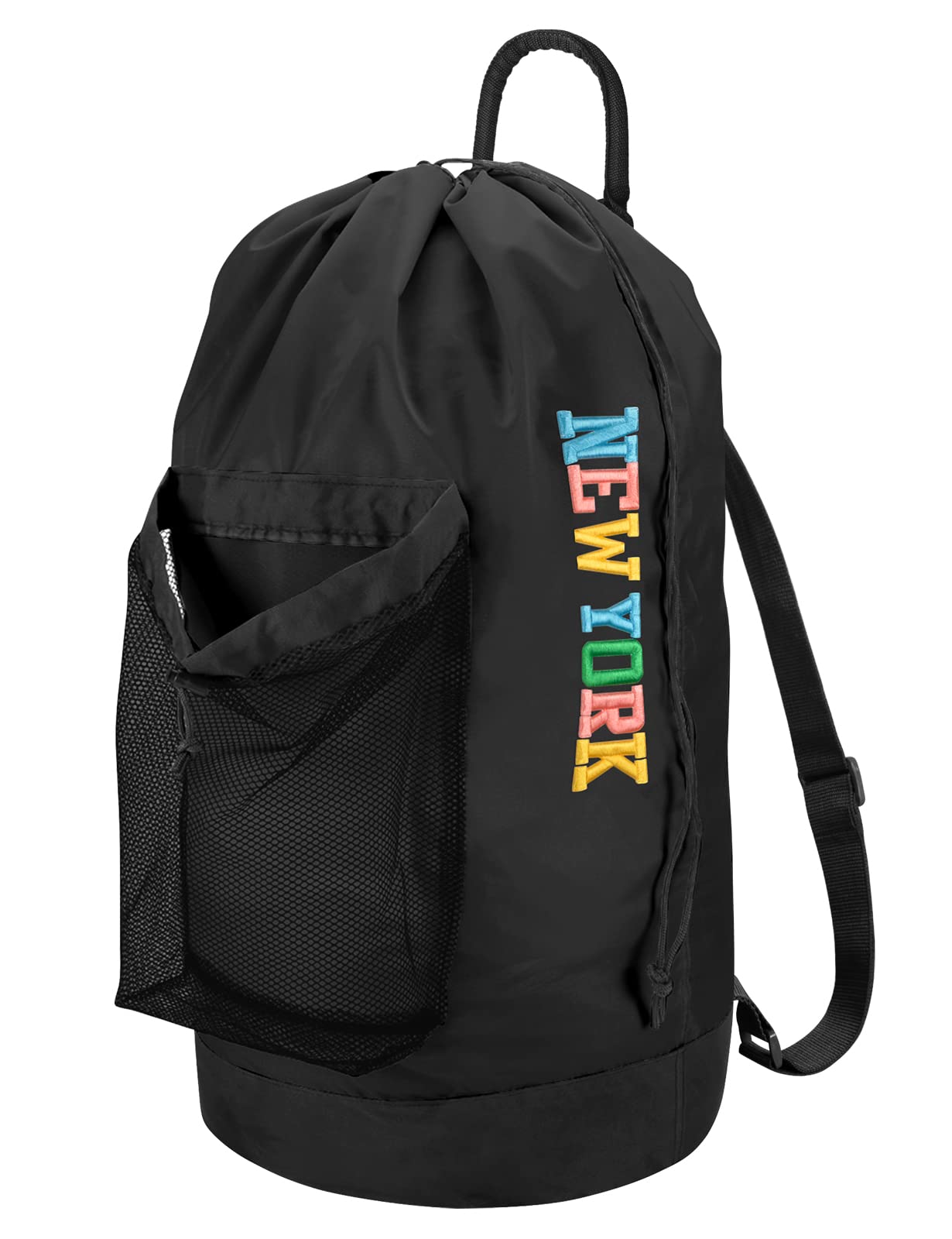 Dalykate Laundry Backpack with Shoulder Straps & Mesh Pocket - Nylon Drawstring Clothes Hamper Bag for Travel, Gym, Dorm & Camping