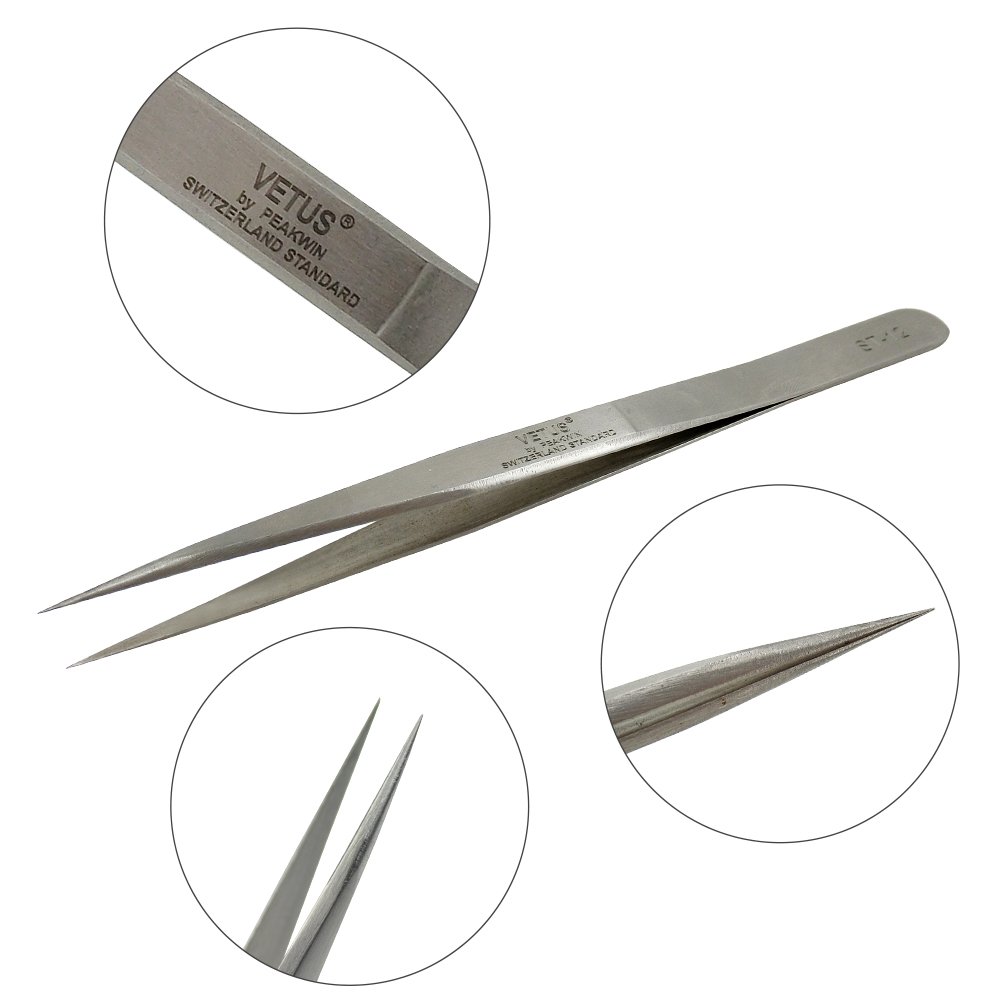 Professional Lash Extension Tweezers - Vetus Straight Pointed Stainless Steel Eyelash Tweezers for Lash Extensions, False Eyelash Application & Precision Electronics Work - Perfect for Salon Professionals & DIY Beauty Enthusiasts