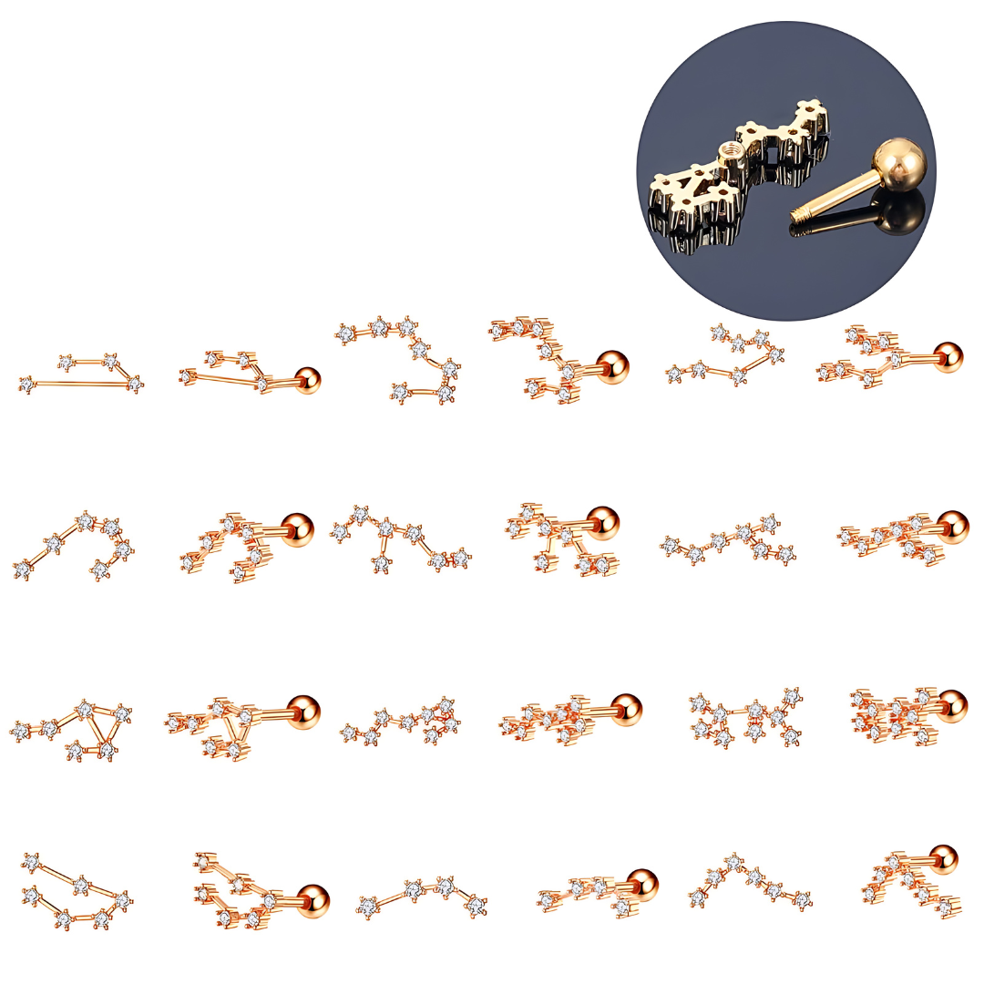 20G Surgical Steel Zodiac Sign Cartilage Stud Earrings for Women - HSPJ19101 | Perfect for Daily Wear, Gifts & Piercing Jewelry Collection