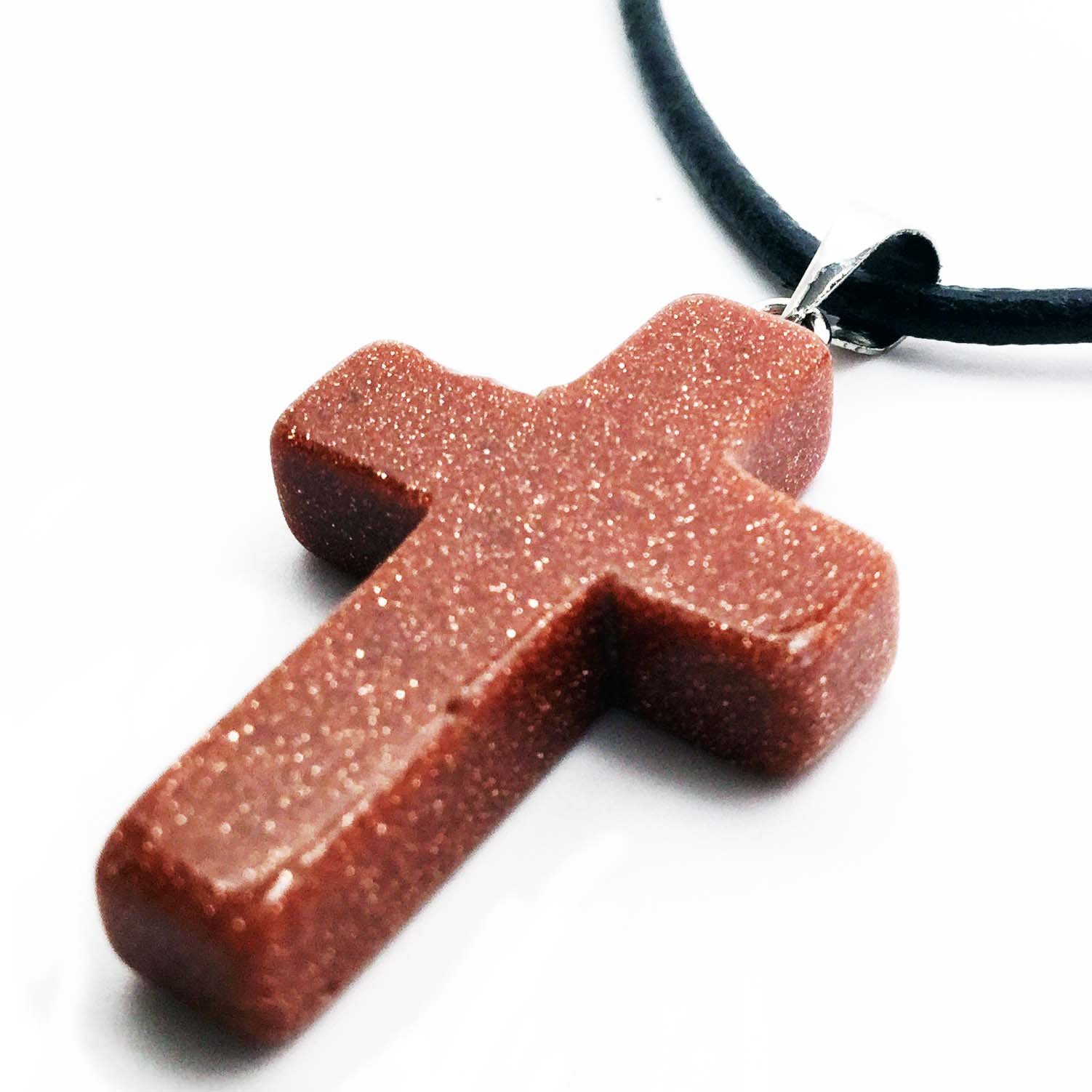 Genuine Stone Cross Necklace with Gold Flakes for Women - Perfect for Gifts & Daily Wear