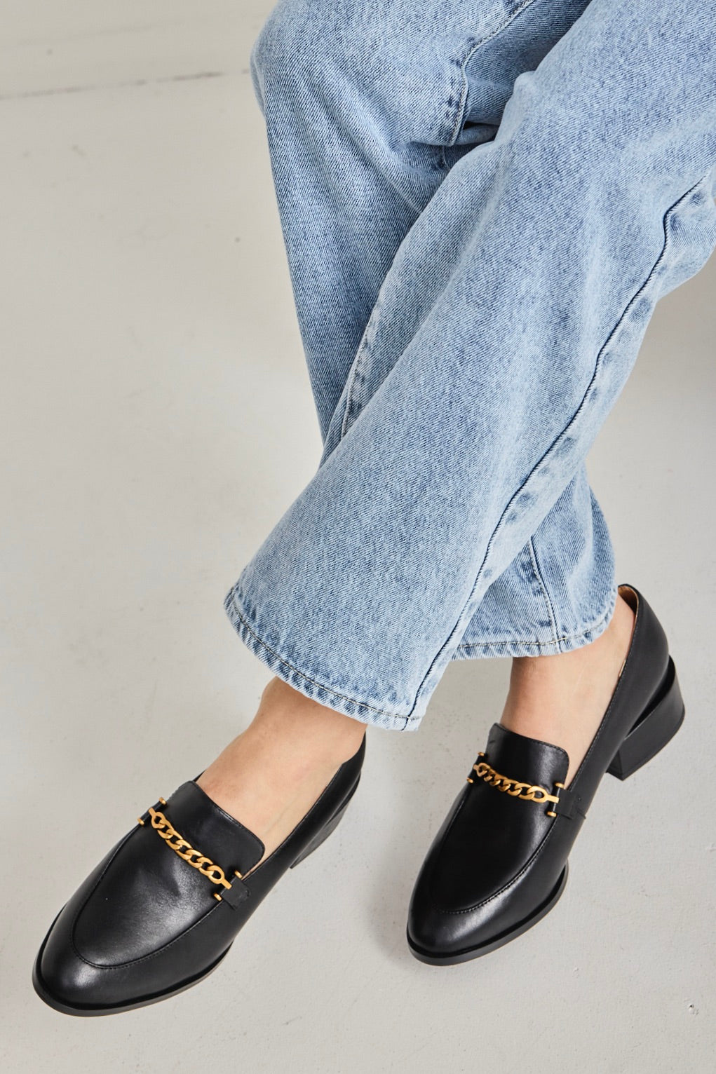 Premium Castella Black Leather Loafers with Gold Chain Detail - Stylish & Comfortable Slip-On Shoes for Men, Perfect for Business Casual, Office Wear & Formal Occasions