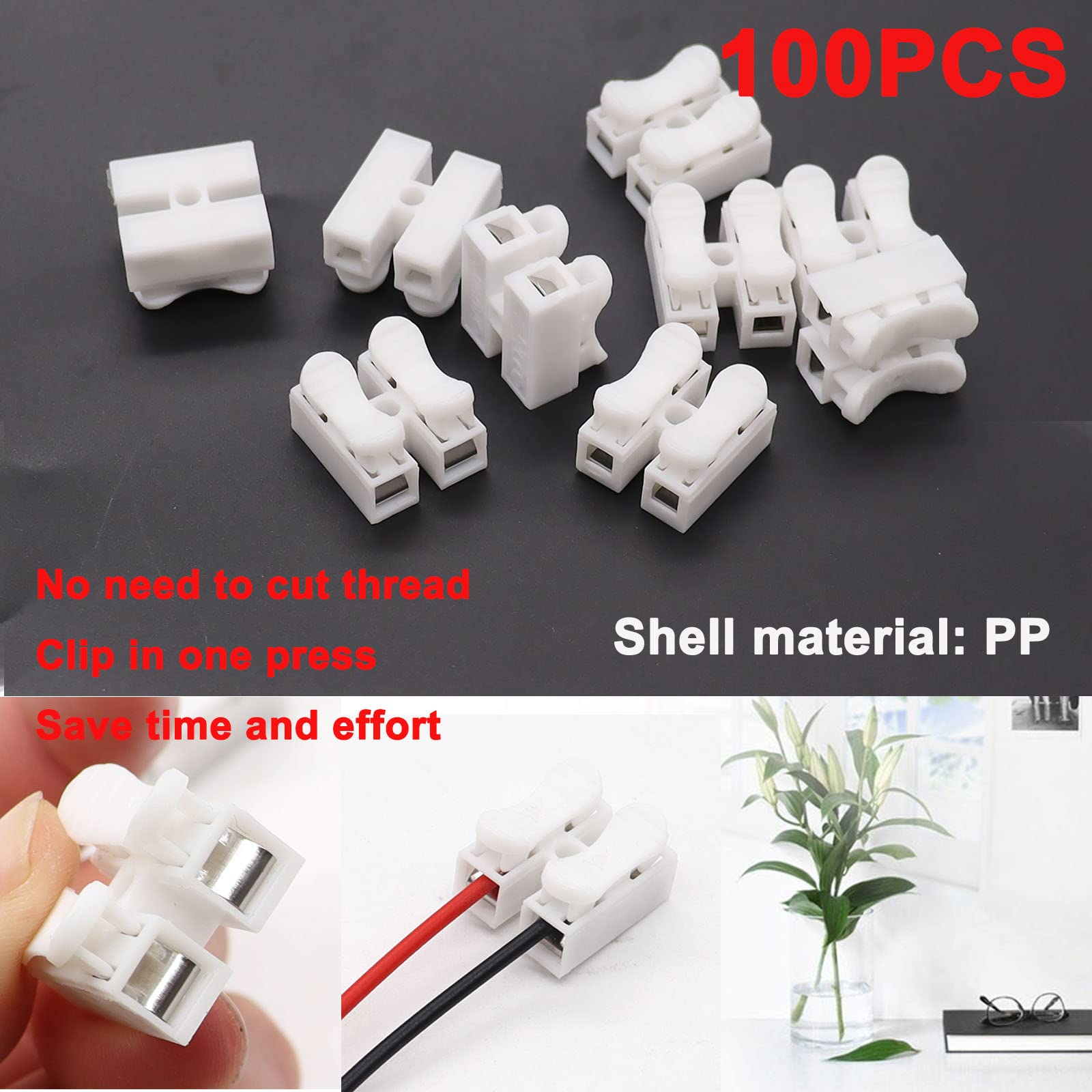 100Pcs Push-In Quick Wire Cable Connectors - White Spring Loaded Electrical Terminals for Home Lighting & Automotive Wiring - Easy DIY Installation for Light Fixtures, Switches & Car Electronics