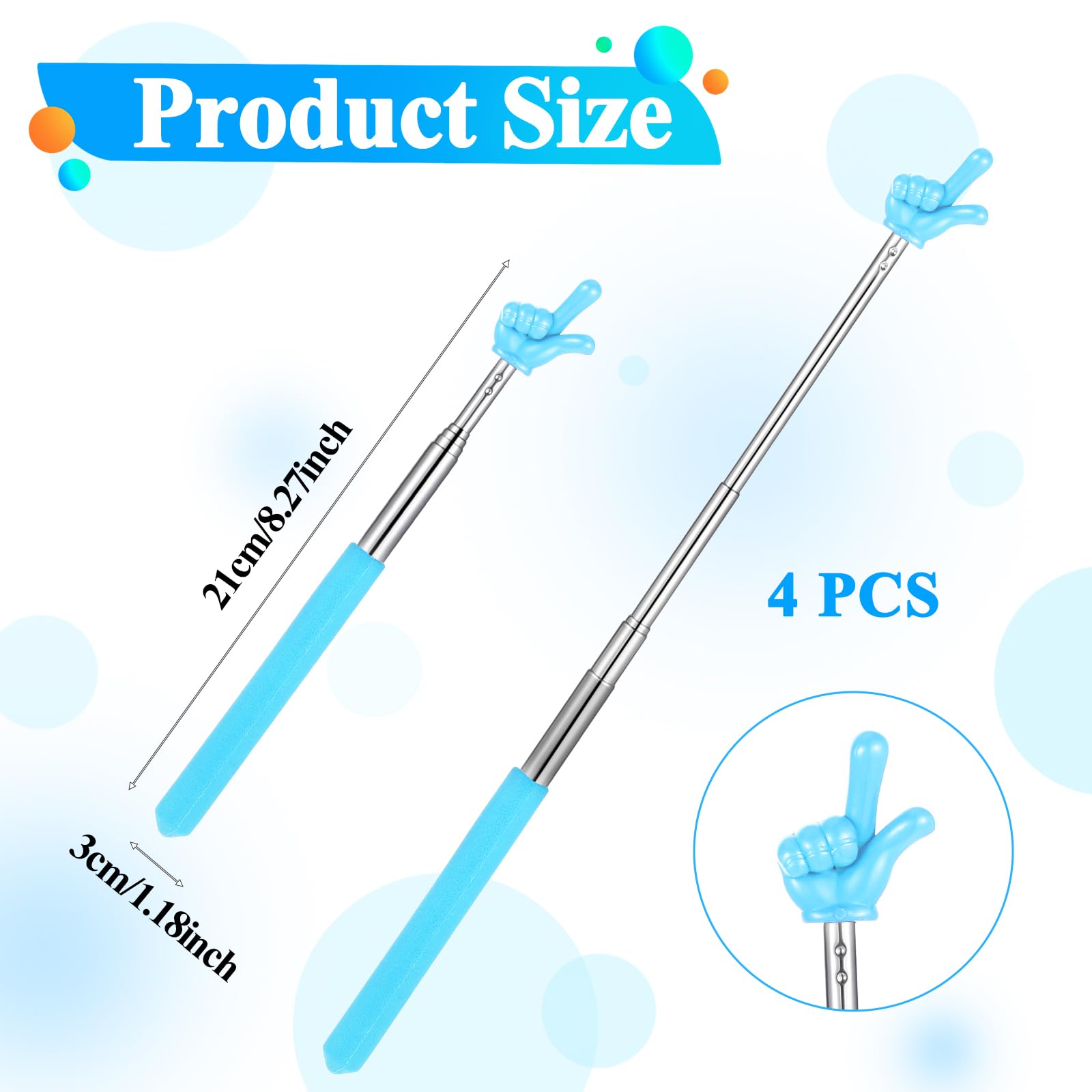4 Pcs Extendable Teacher Pointers for Classroom & Reading - Cute Retractable Sticks for Elementary & Kindergarten Teachers